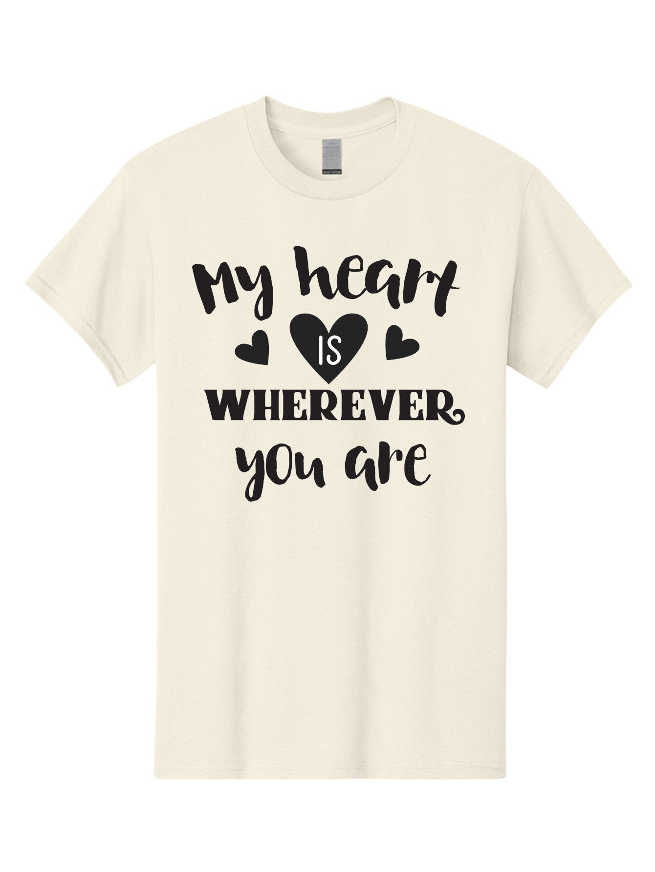 My-Heart-Is-Wherever-You-Are Men'S Graphic Tee, 100% Cotton, Comfortable Casual Summer Wear, Machine Washable, Love Quote, Heart Is Wherever You Are, Romantic Phrase, Black Hearts, Love Message, Heartfelt Sentiment, Relationship Goals, Aad039 5