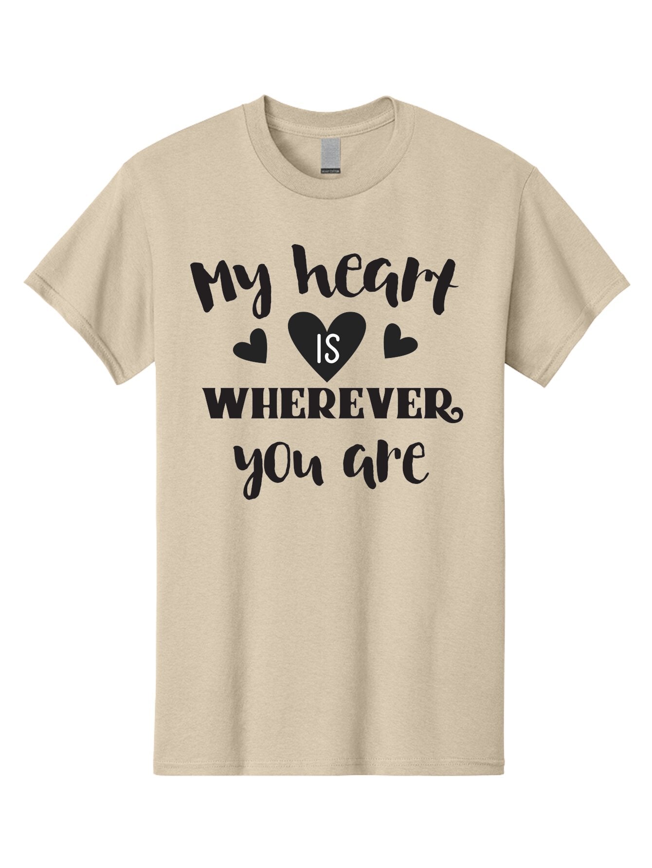 My-Heart-Is-Wherever-You-Are Men'S Graphic Tee, 100% Cotton, Comfortable Casual Summer Wear, Machine Washable, Love Quote, Heart Is Wherever You Are, Romantic Phrase, Black Hearts, Love Message, Heartfelt Sentiment, Relationship Goals, Aad039
