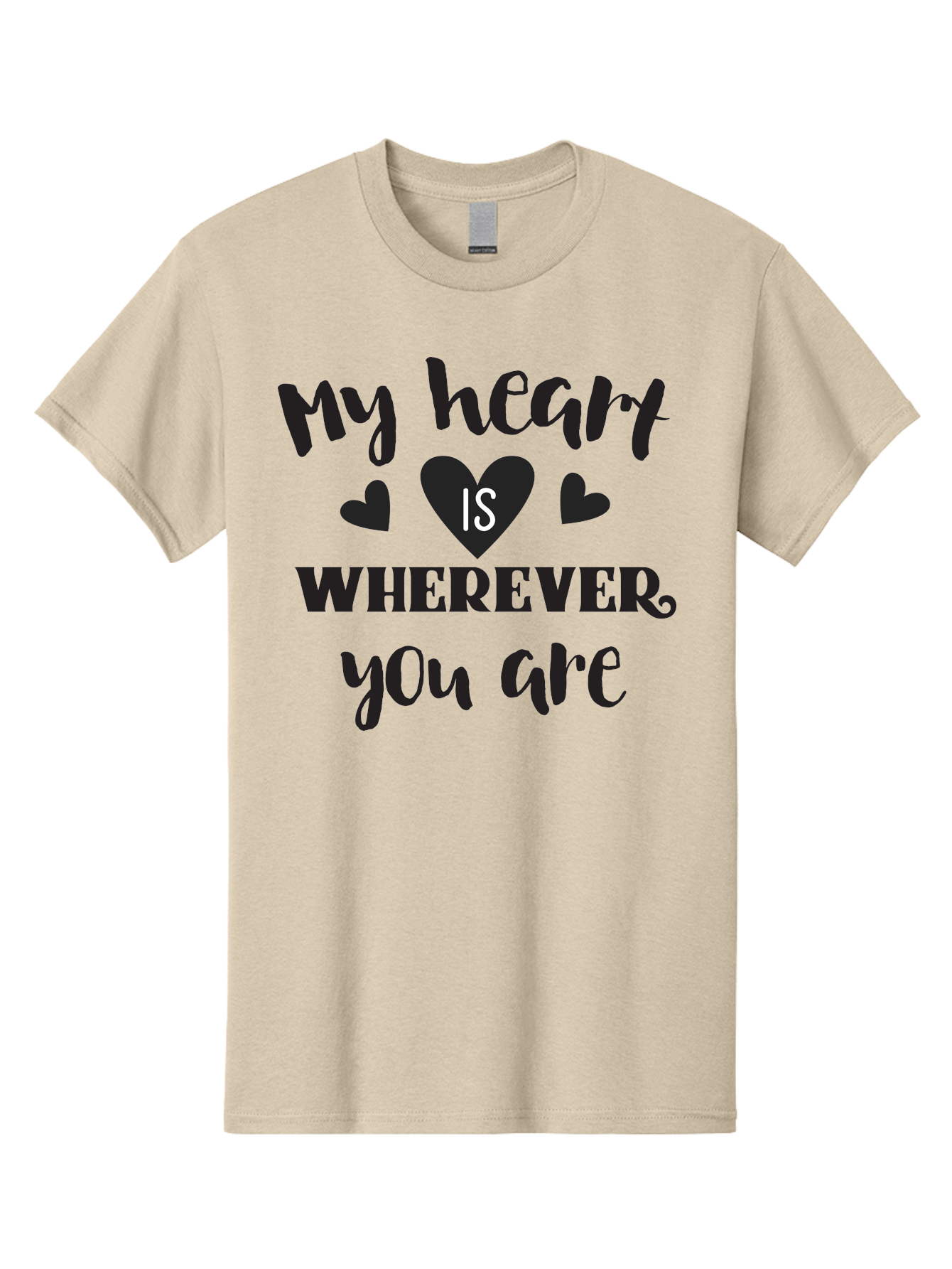My-Heart-Is-Wherever-You-Are Men'S Graphic Tee, 100% Cotton, Comfortable Casual Summer Wear, Machine Washable, Love Quote, Heart Is Wherever You Are, Romantic Phrase, Black Hearts, Love Message, Heartfelt Sentiment, Relationship Goals, Aad039 19