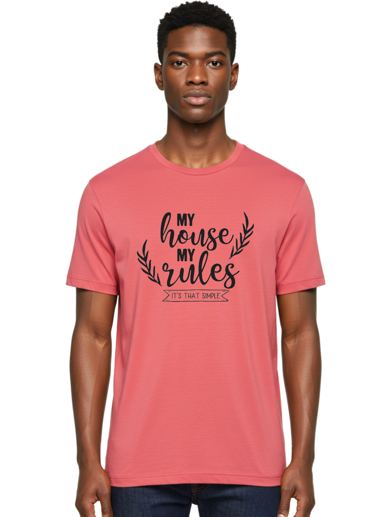 My-House-My-Rules Men'S Graphic Tee, 100% Cotton, Comfortable Casual Summer Wear, Machine Washable, House Rules, Simple Living, Home Decor, Wall Art, Inspirational Quotes, Motivational Phrases, Home Sweet Home, Positive Vibes Aad040 18