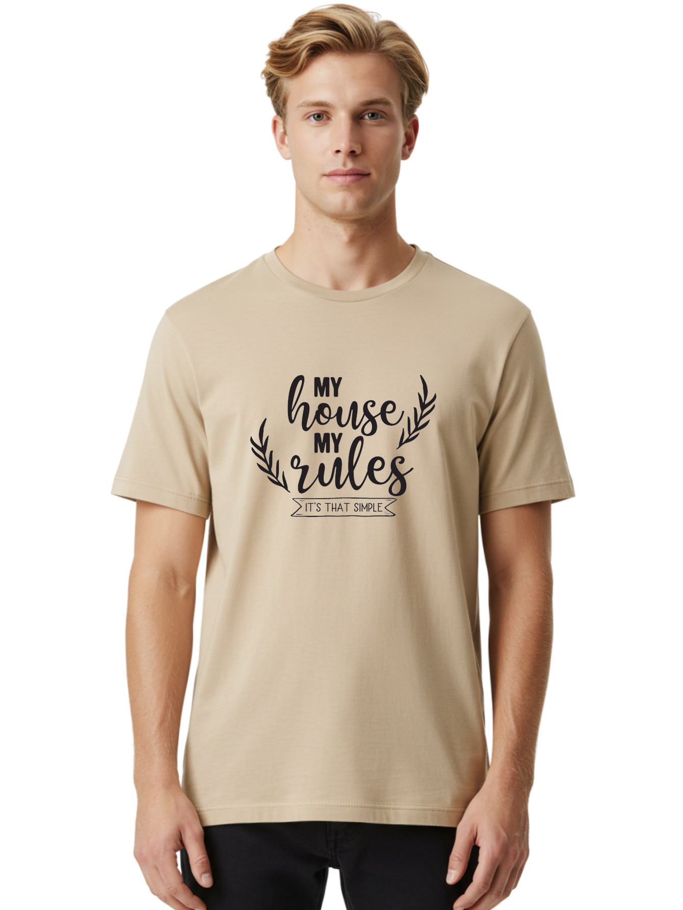 My-House-My-Rules Men'S Graphic Tee, 100% Cotton, Comfortable Casual Summer Wear, Machine Washable, House Rules, Simple Living, Home Decor, Wall Art, Inspirational Quotes, Motivational Phrases, Home Sweet Home, Positive Vibes Aad040 6