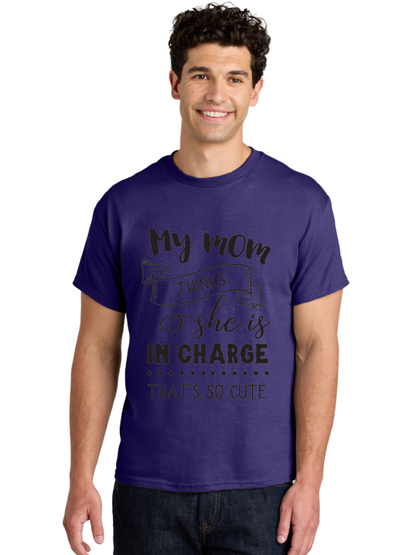 My-Mom-Thinks-She-Is-In-Charge Men'S Graphic Tee, 100% Cotton, Comfortable Casual Summer Wear, Machine Washable, Funny Quote, Humorous Saying, Mom Joke, Parenting Humor, Cute Phrase, Playful Design, Witty Saying, Mom Life, Sarcastic Humor Aad044 20