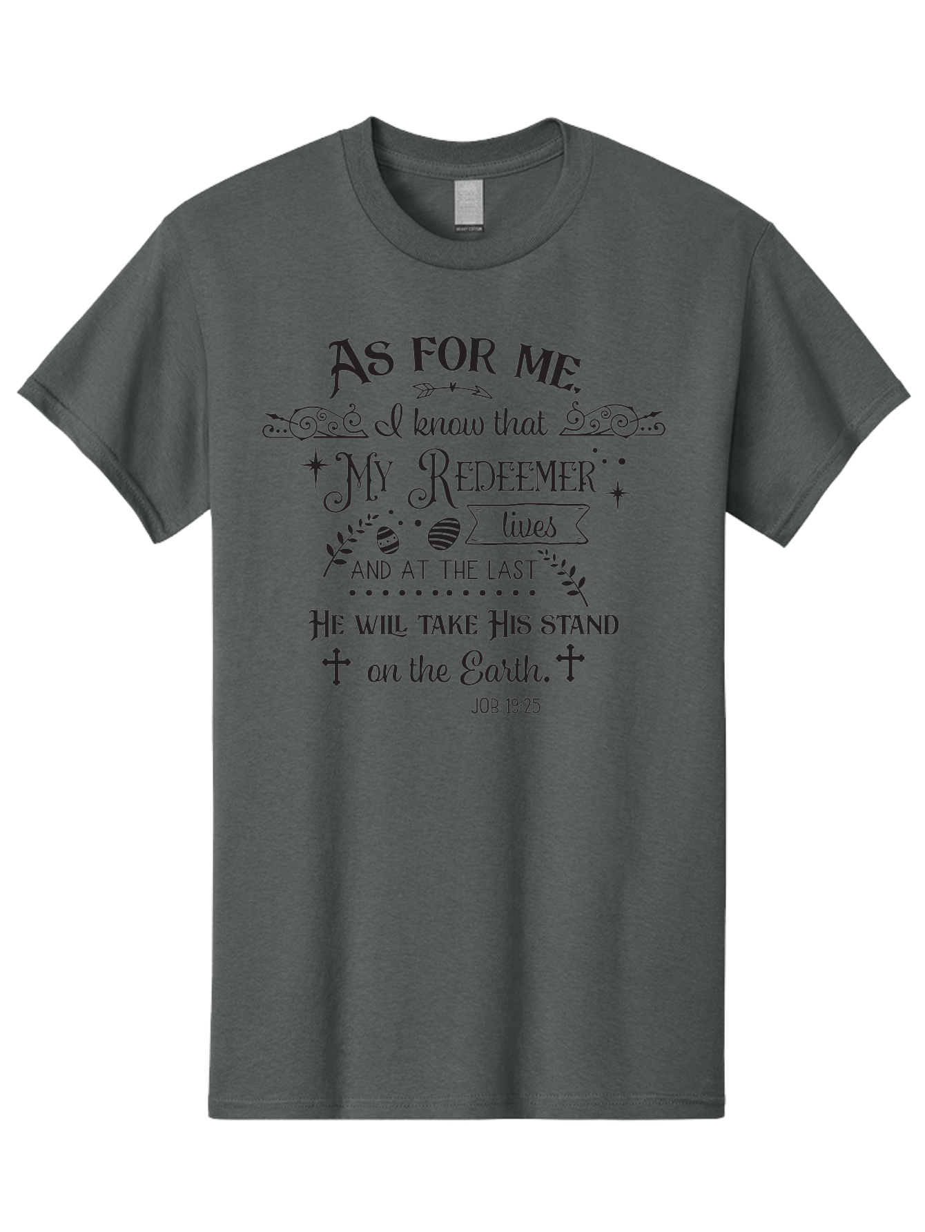 My-Redeemer-Lives Men'S Graphic Tee, 100% Cotton, Comfortable Casual Summer Wear, Machine Washable, Inspirational Quote, Christian Faith, Biblical Verse, Job 19:25, Spiritual Message, Hopeful Words, Religious Art, Decorative Typography, Aad046 27
