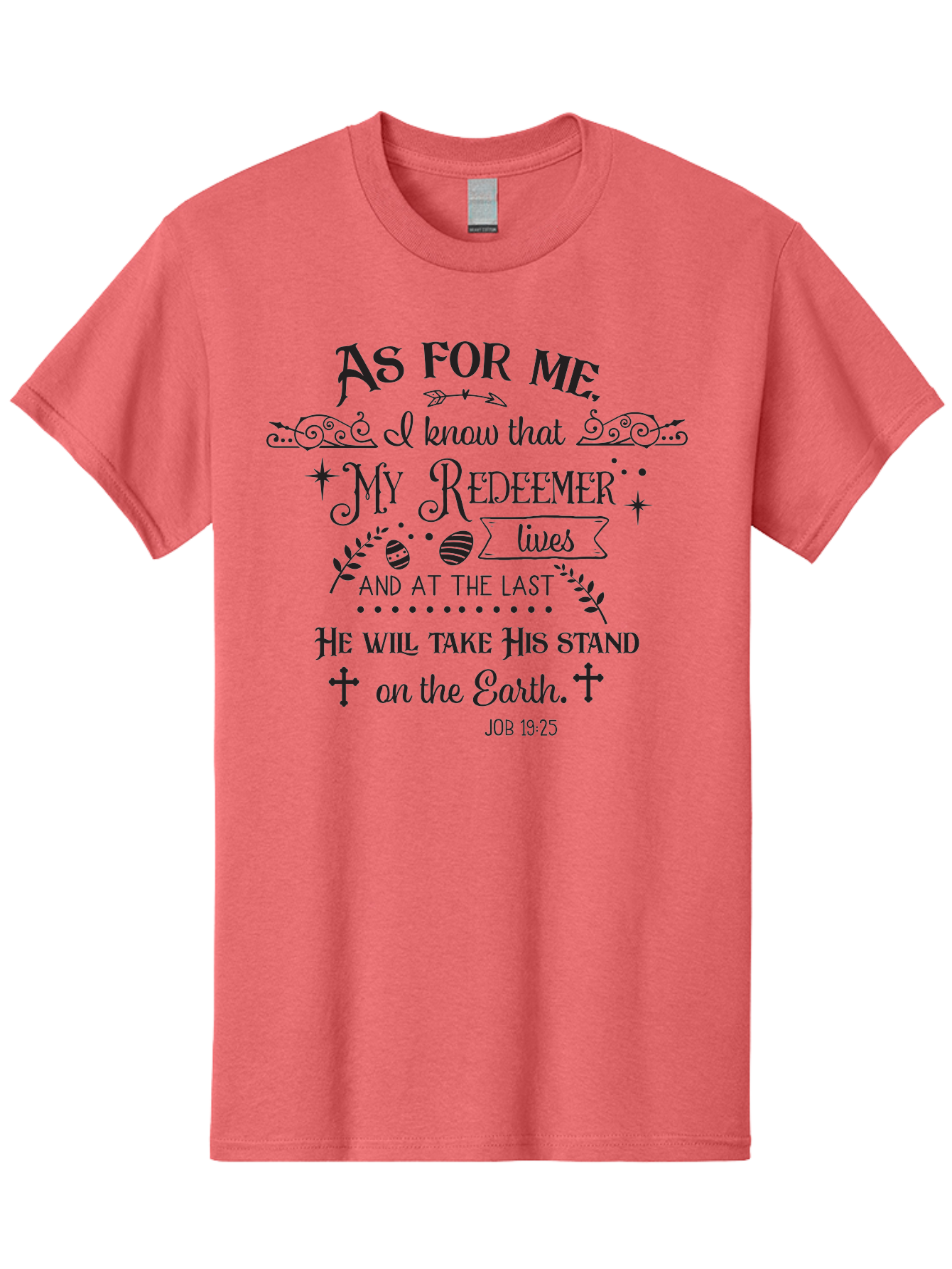 My-Redeemer-Lives Men'S Graphic Tee, 100% Cotton, Comfortable Casual Summer Wear, Machine Washable, Inspirational Quote, Christian Faith, Biblical Verse, Job 19:25, Spiritual Message, Hopeful Words, Religious Art, Decorative Typography, Aad046 15