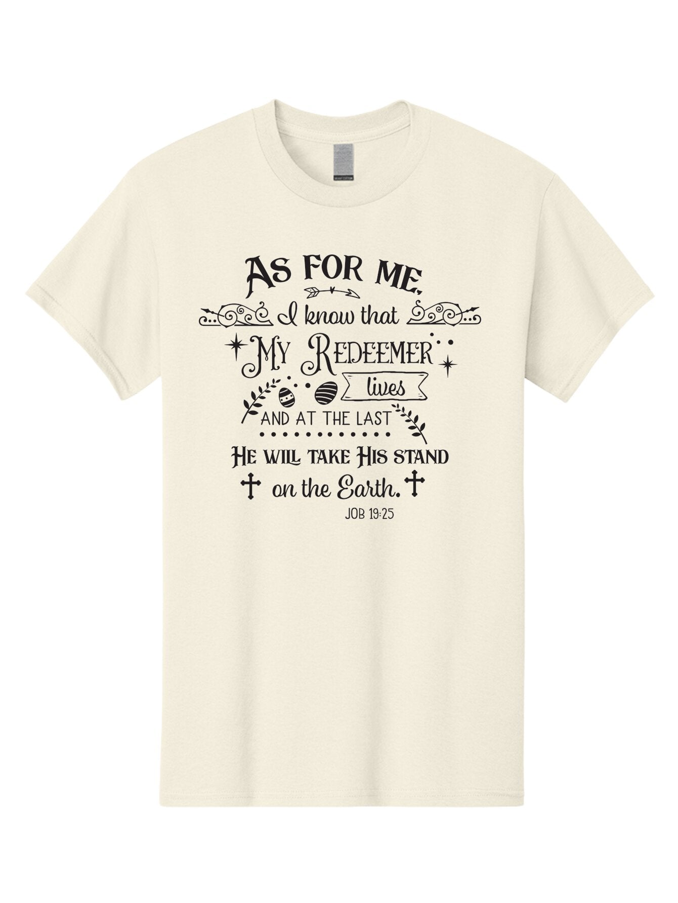 My-Redeemer-Lives Men'S Graphic Tee, 100% Cotton, Comfortable Casual Summer Wear, Machine Washable, Inspirational Quote, Christian Faith, Biblical Verse, Job 19:25, Spiritual Message, Hopeful Words, Religious Art, Decorative Typography, Aad046 4