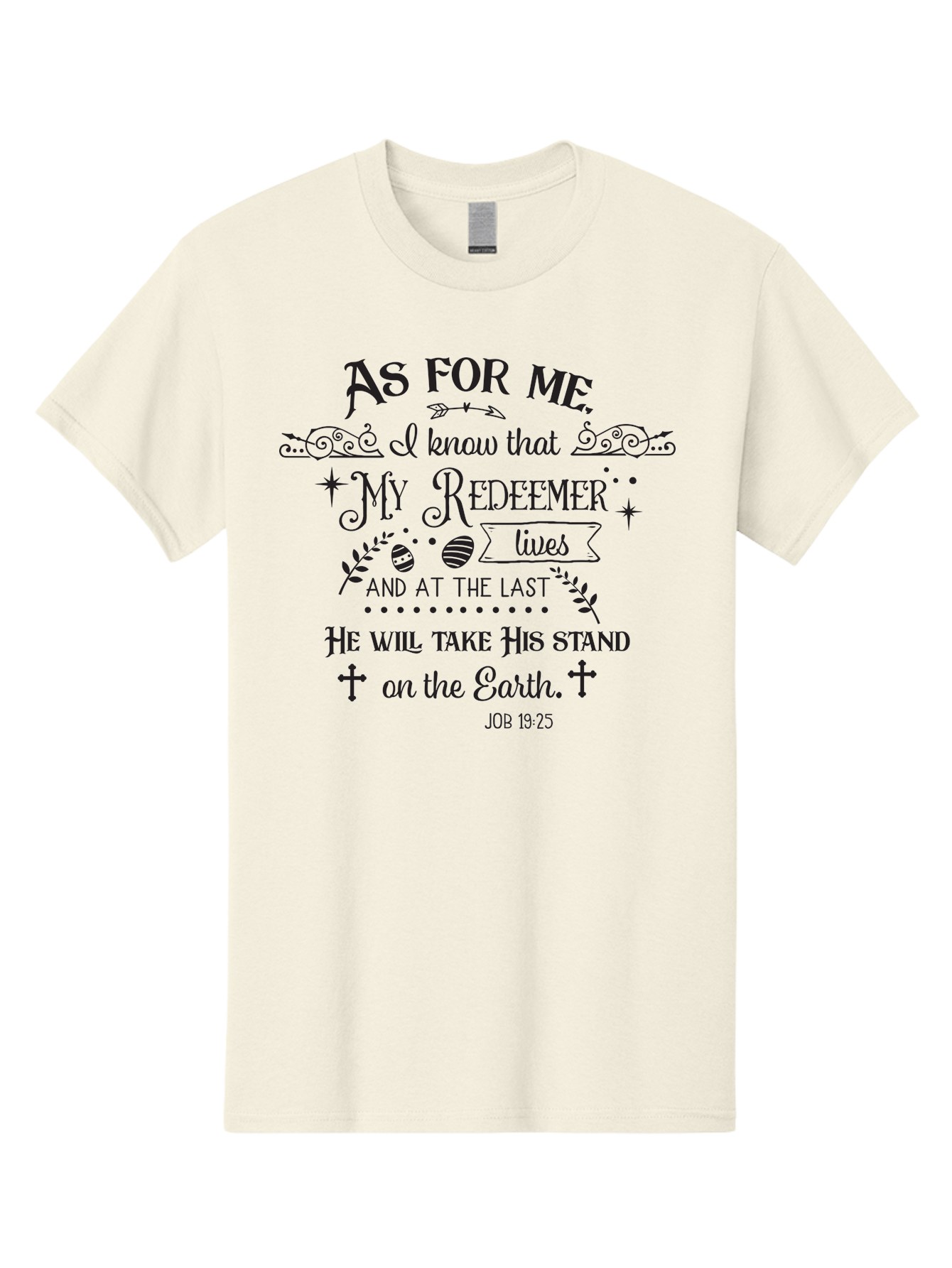 My-Redeemer-Lives Men'S Graphic Tee, 100% Cotton, Comfortable Casual Summer Wear, Machine Washable, Inspirational Quote, Christian Faith, Biblical Verse, Job 19:25, Spiritual Message, Hopeful Words, Religious Art, Decorative Typography, Aad046 23