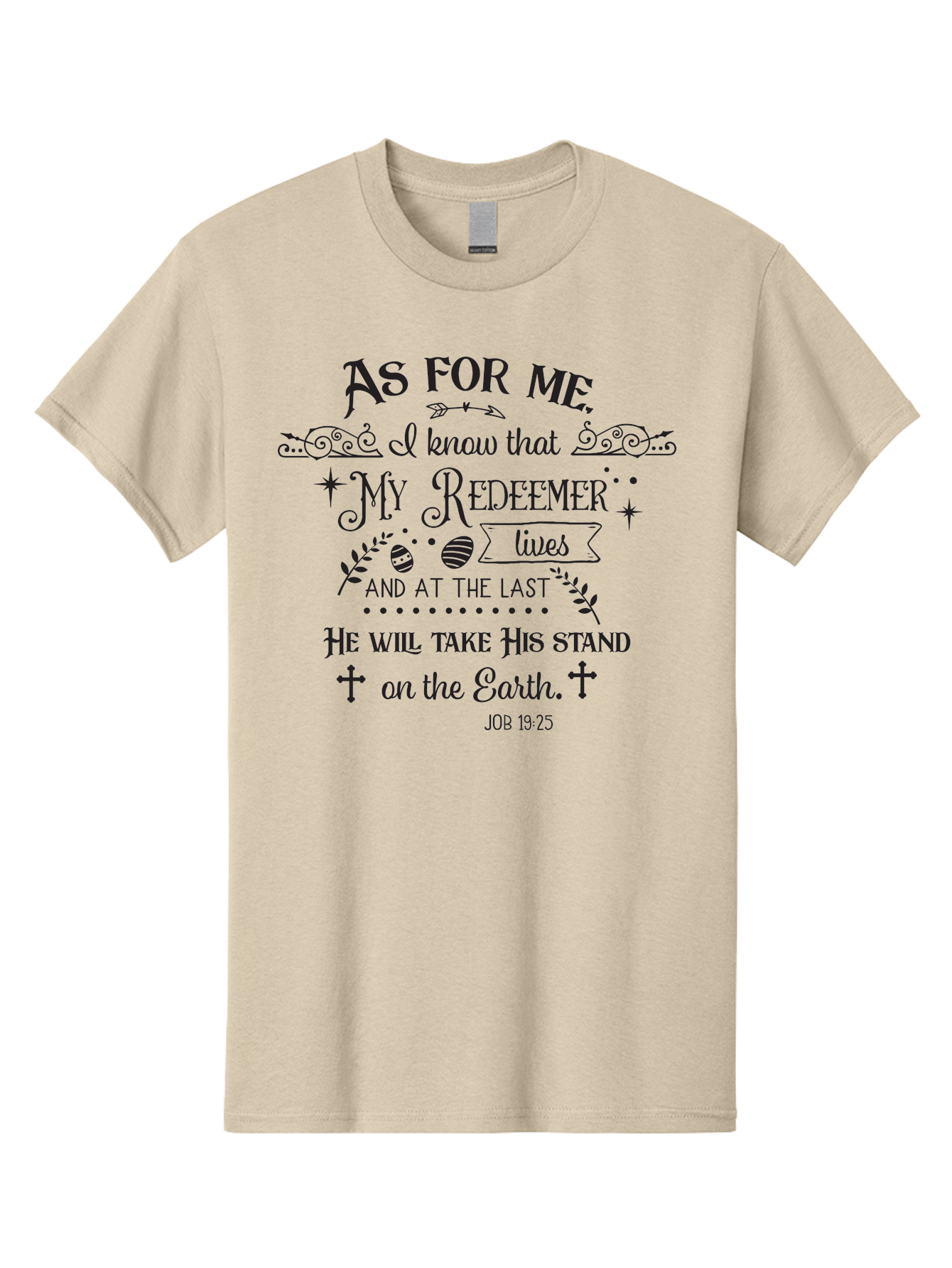 My-Redeemer-Lives Men'S Graphic Tee, 100% Cotton, Comfortable Casual Summer Wear, Machine Washable, Inspirational Quote, Christian Faith, Biblical Verse, Job 19:25, Spiritual Message, Hopeful Words, Religious Art, Decorative Typography, Aad046 3