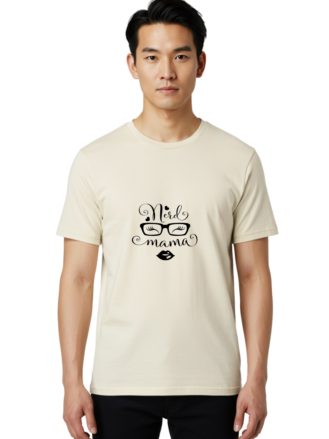 Nerd-Mama Men'S Graphic Tee, 100% Cotton, Comfortable Casual Summer Wear, Machine Washable, Nerd Mama, Glasses With Eyelashes, Lips, Cute Typography, Quirky Mom, Nerdy Humor, Fun Design, Geeky Style, Mom Quotes Aad051