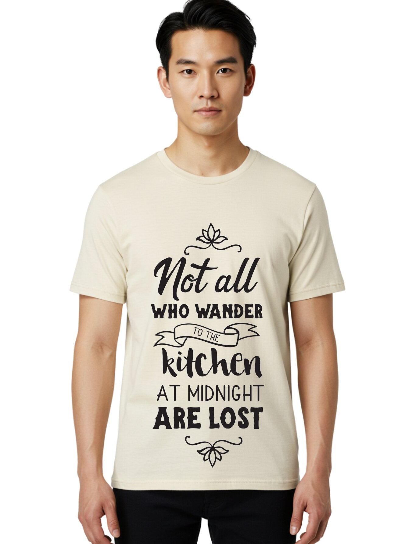 Not-All-Who-Wander-To-The-Kitchen-At-Midnight-Are-Lost Men'S Graphic Tee, 100% Cotton, Comfortable Casual Summer Wear, Machine Washable, Funny Kitchen Quote, Midnight Snack, Wander To Kitchen, Lost At Midnight, Kitchen Humor, Aad058 16
