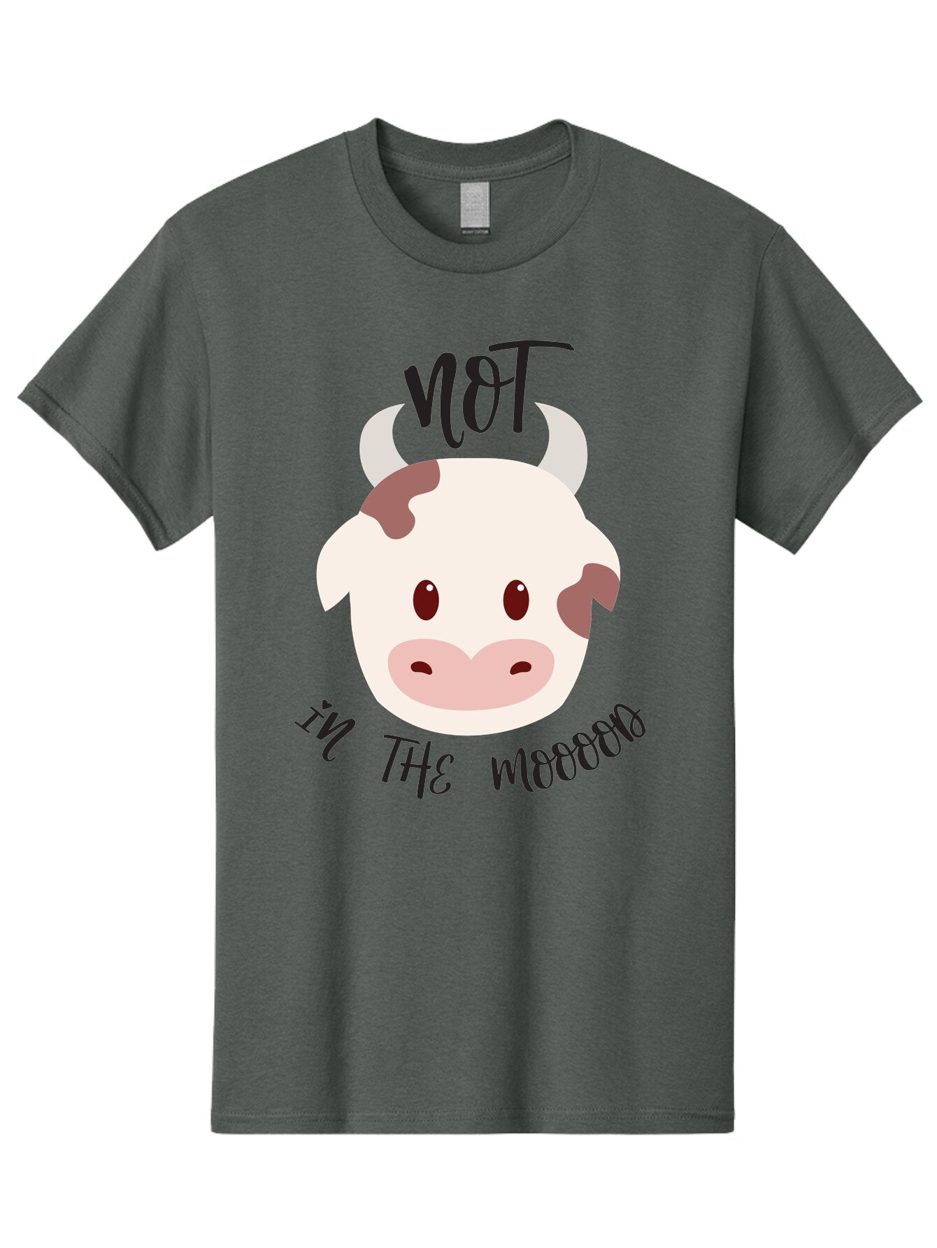 Not-In-The-Mood-Cow Men'S Graphic Tee, 100% Cotton, Comfortable Casual Summer Wear, Machine Washable, Cartoon Cow Face, Funny Cow Illustration, Cow Meme, Cow Humor, Cow Graphics, Animal Graphics, Quirky Illustration, Humorous Art Aad060 12