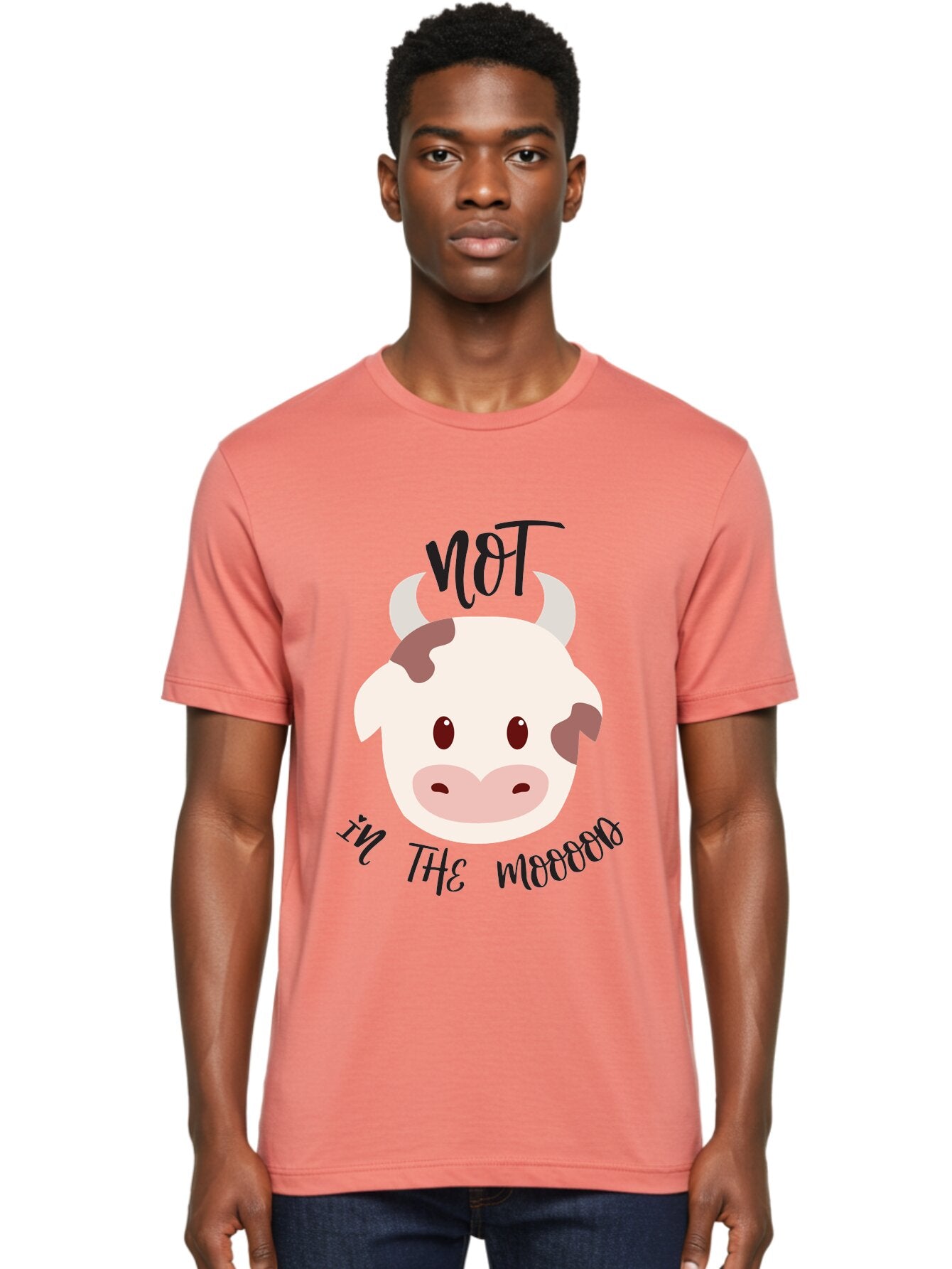 Not-In-The-Mood-Cow Men'S Graphic Tee, 100% Cotton, Comfortable Casual Summer Wear, Machine Washable, Cartoon Cow Face, Funny Cow Illustration, Cow Meme, Cow Humor, Cow Graphics, Animal Graphics, Quirky Illustration, Humorous Art Aad060 27