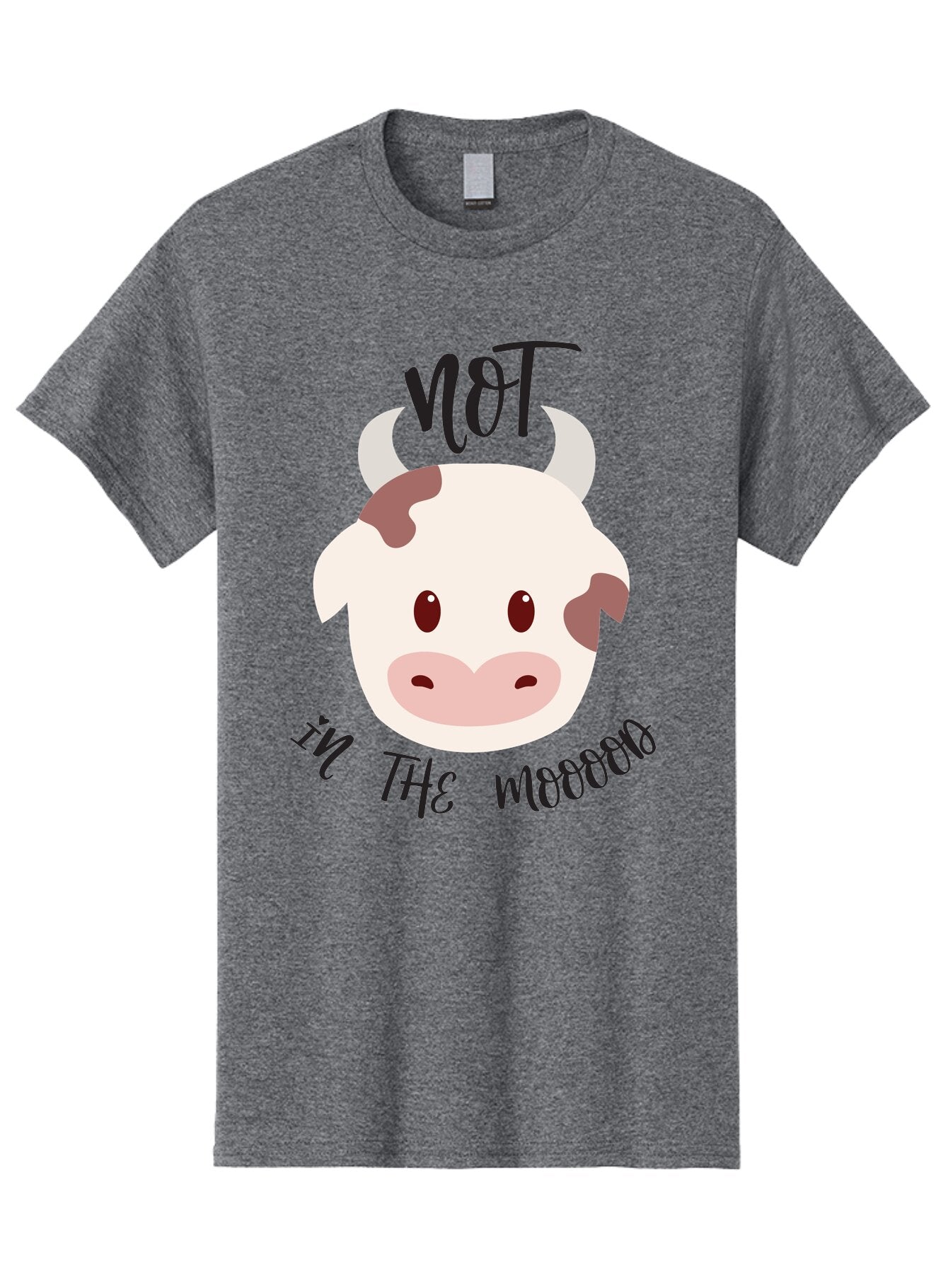 Not-In-The-Mood-Cow Men'S Graphic Tee, 100% Cotton, Comfortable Casual Summer Wear, Machine Washable, Cartoon Cow Face, Funny Cow Illustration, Cow Meme, Cow Humor, Cow Graphics, Animal Graphics, Quirky Illustration, Humorous Art Aad060 14