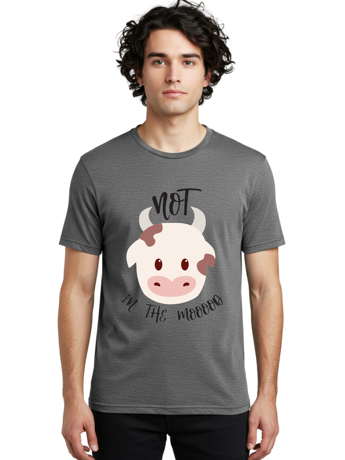 Not-In-The-Mood-Cow Men'S Graphic Tee, 100% Cotton, Comfortable Casual Summer Wear, Machine Washable, Cartoon Cow Face, Funny Cow Illustration, Cow Meme, Cow Humor, Cow Graphics, Animal Graphics, Quirky Illustration, Humorous Art Aad060 29