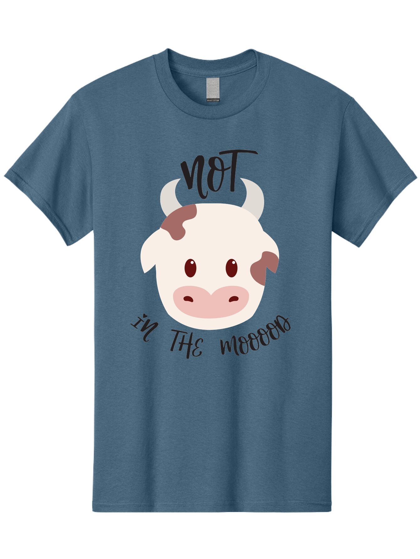 Not-In-The-Mood-Cow Men'S Graphic Tee, 100% Cotton, Comfortable Casual Summer Wear, Machine Washable, Cartoon Cow Face, Funny Cow Illustration, Cow Meme, Cow Humor, Cow Graphics, Animal Graphics, Quirky Illustration, Humorous Art Aad060 3