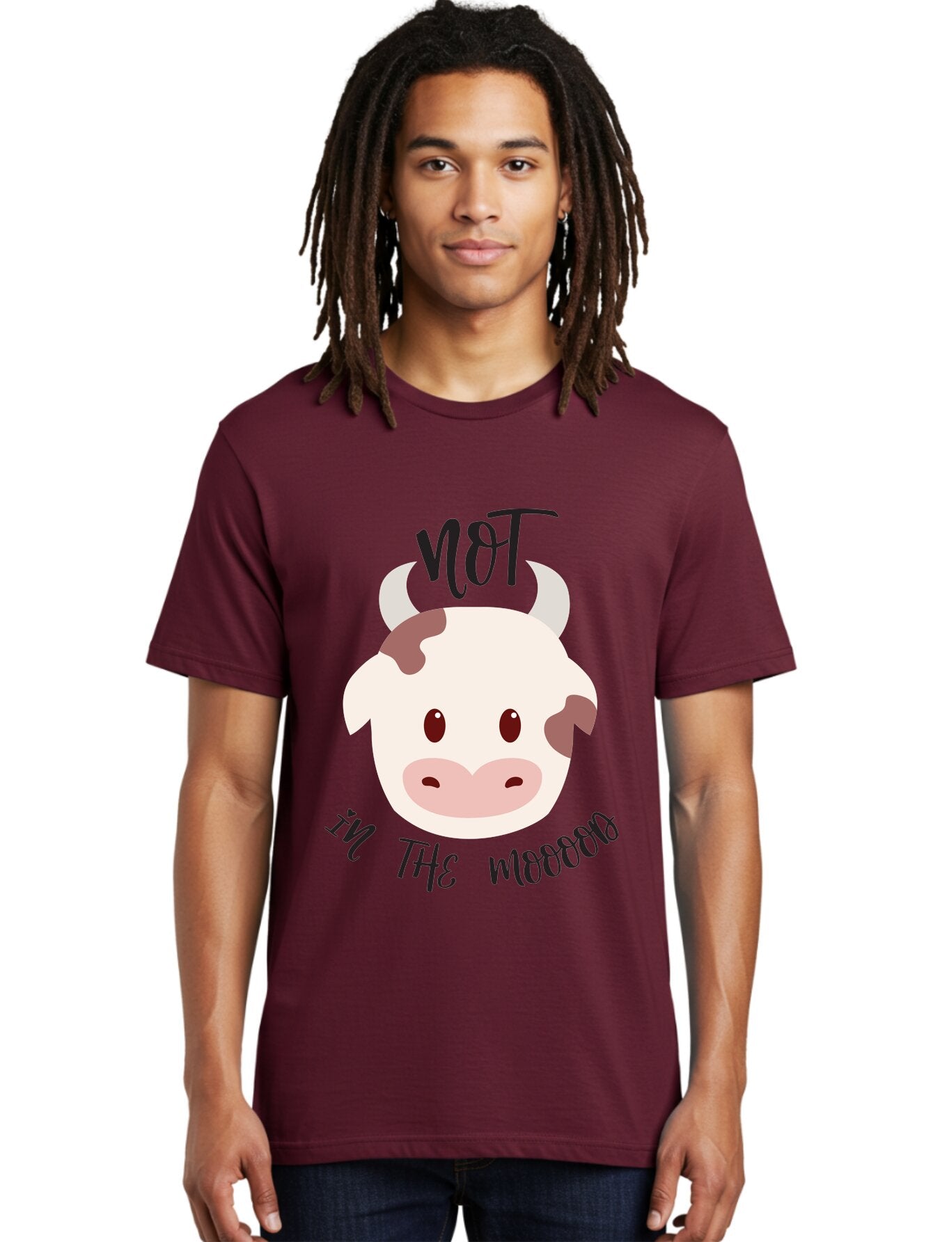 Not-In-The-Mood-Cow Men'S Graphic Tee, 100% Cotton, Comfortable Casual Summer Wear, Machine Washable, Cartoon Cow Face, Funny Cow Illustration, Cow Meme, Cow Humor, Cow Graphics, Animal Graphics, Quirky Illustration, Humorous Art Aad060 30