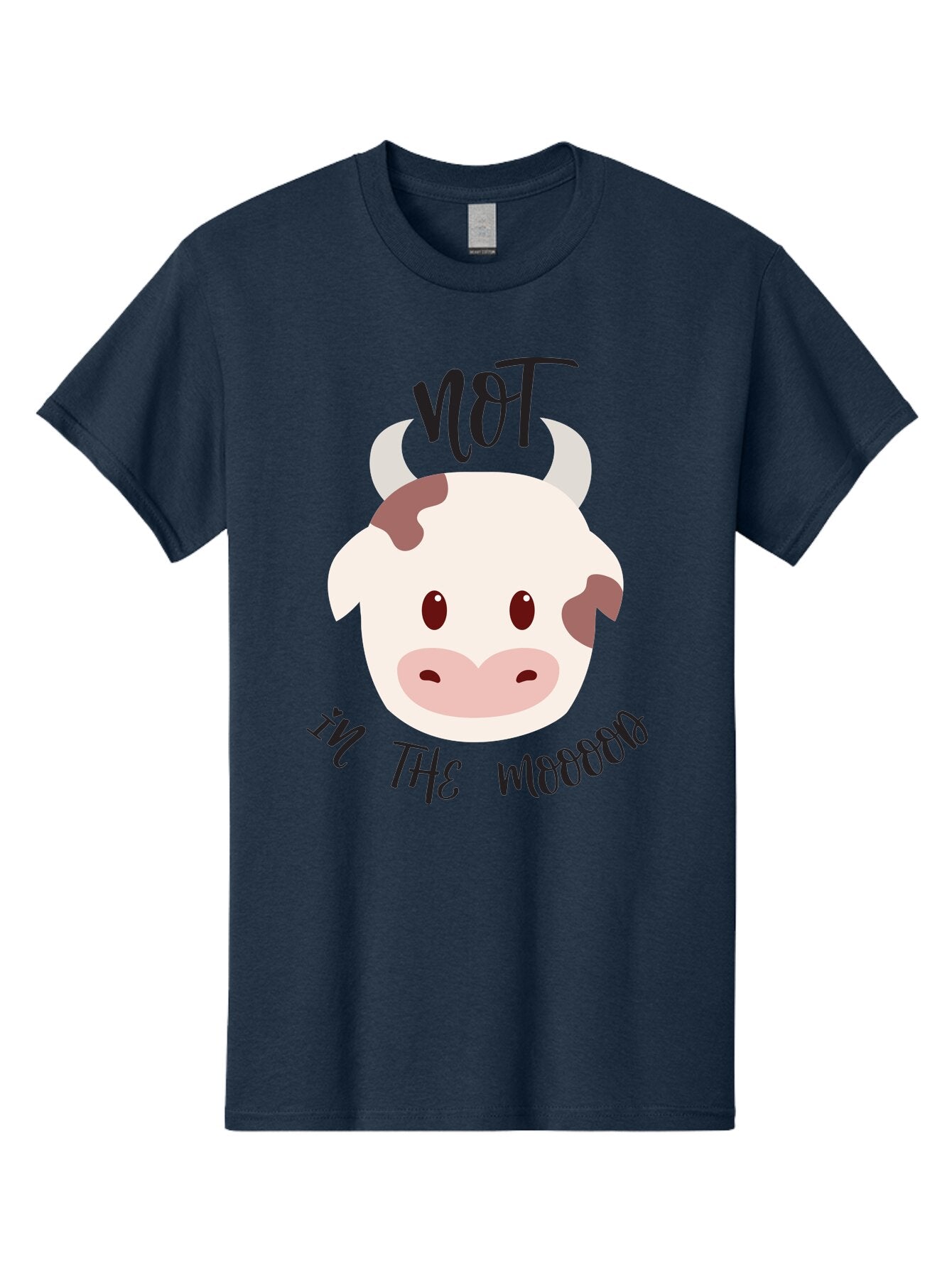 Not-In-The-Mood-Cow Men'S Graphic Tee, 100% Cotton, Comfortable Casual Summer Wear, Machine Washable, Cartoon Cow Face, Funny Cow Illustration, Cow Meme, Cow Humor, Cow Graphics, Animal Graphics, Quirky Illustration, Humorous Art Aad060