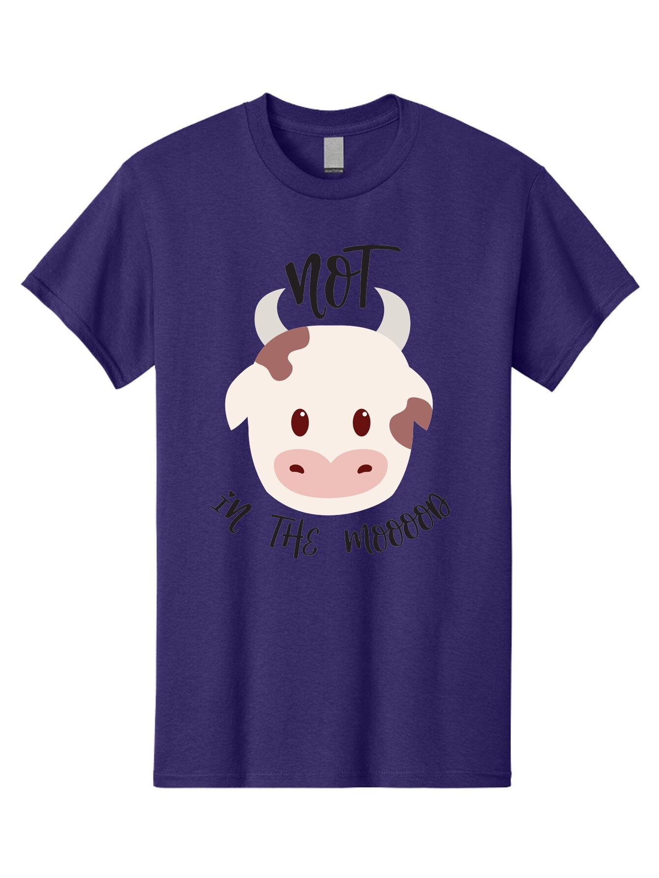 Not-In-The-Mood-Cow Men'S Graphic Tee, 100% Cotton, Comfortable Casual Summer Wear, Machine Washable, Cartoon Cow Face, Funny Cow Illustration, Cow Meme, Cow Humor, Cow Graphics, Animal Graphics, Quirky Illustration, Humorous Art Aad060