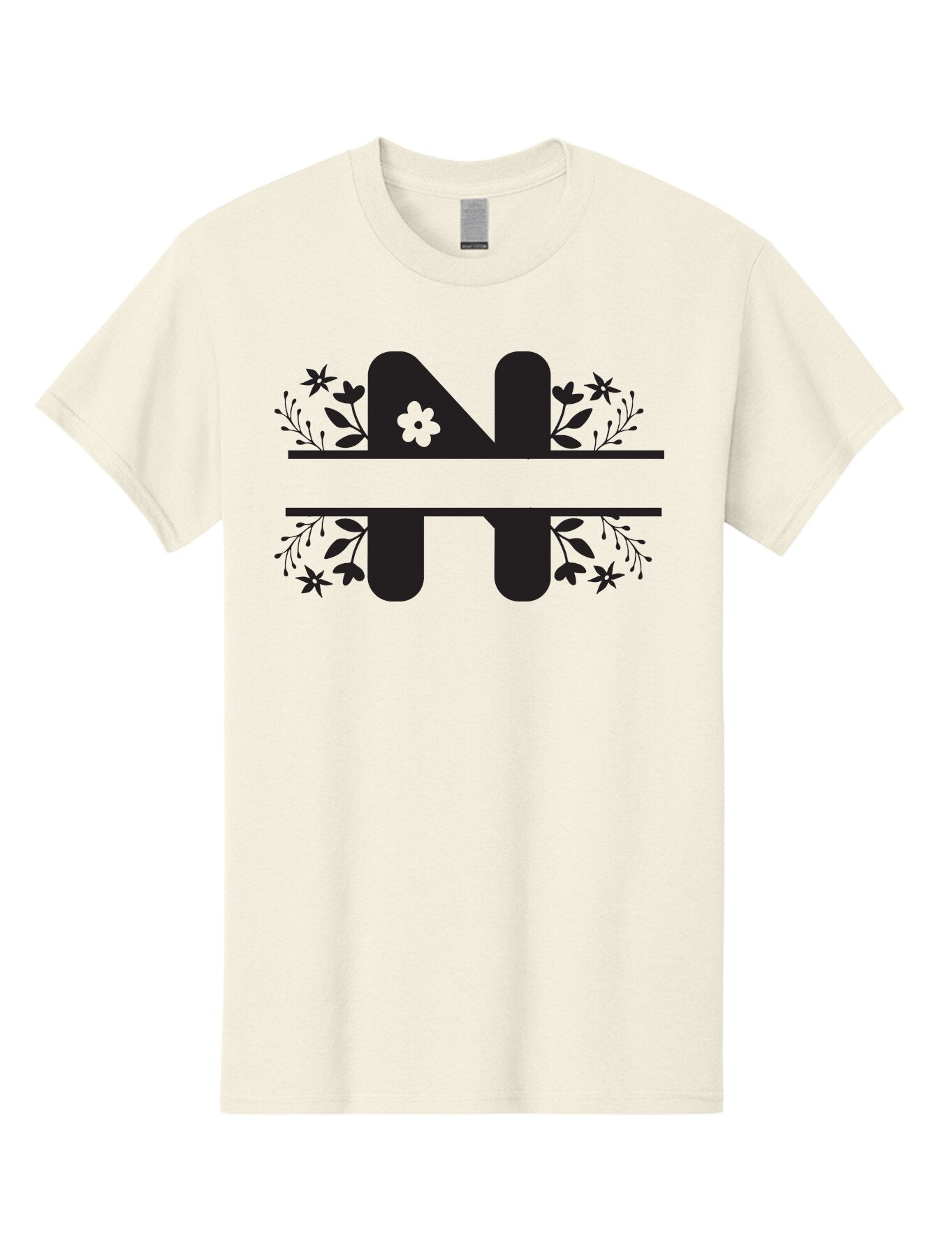 Nt-Logo Men'S Graphic Tee, 100% Cotton, Comfortable Casual Summer Wear, Machine Washable, Stylish Alphabet, Floral Design, Artistic Typography, Decorative Lettering, Elegant Font Style, Creative Graphics, Floral Motifs, Bold Typography, Aad061