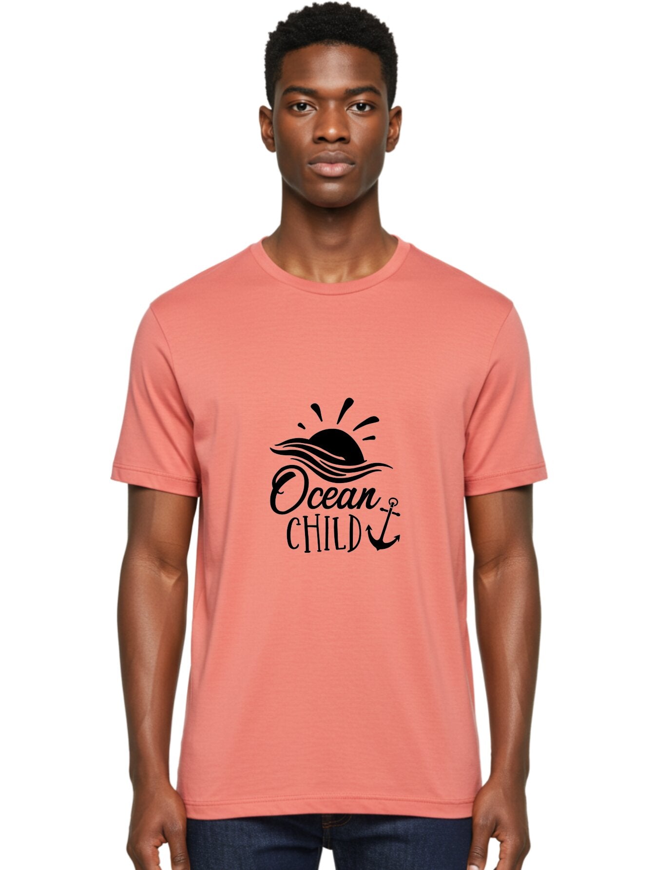 Ocean-Child Men'S Graphic Tee, 100% Cotton, Comfortable Casual Summer Wear, Machine Washable, Ocean Child, Nautical Theme, Ocean Waves, Setting Sun, Anchor Symbol, Beach Vibes, Ocean Lover Gifts, Sea Inspiration, Coastal Elements Aad062 17