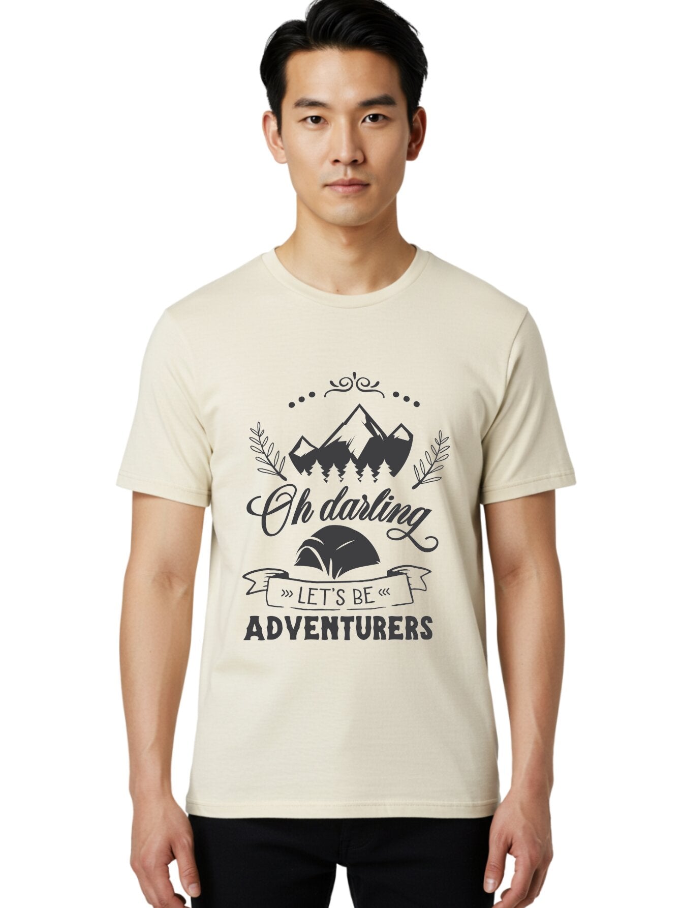 Oh-Darling-Let-S-Be-Adventurers Men'S Graphic Tee, 100% Cotton, Comfortable Casual Summer Wear, Machine Washable, Outdoor Adventure, Travel Inspiration, Wanderlust, Mountain Landscape, Forest Scenery, Inspirational Quotes, Aad066 29