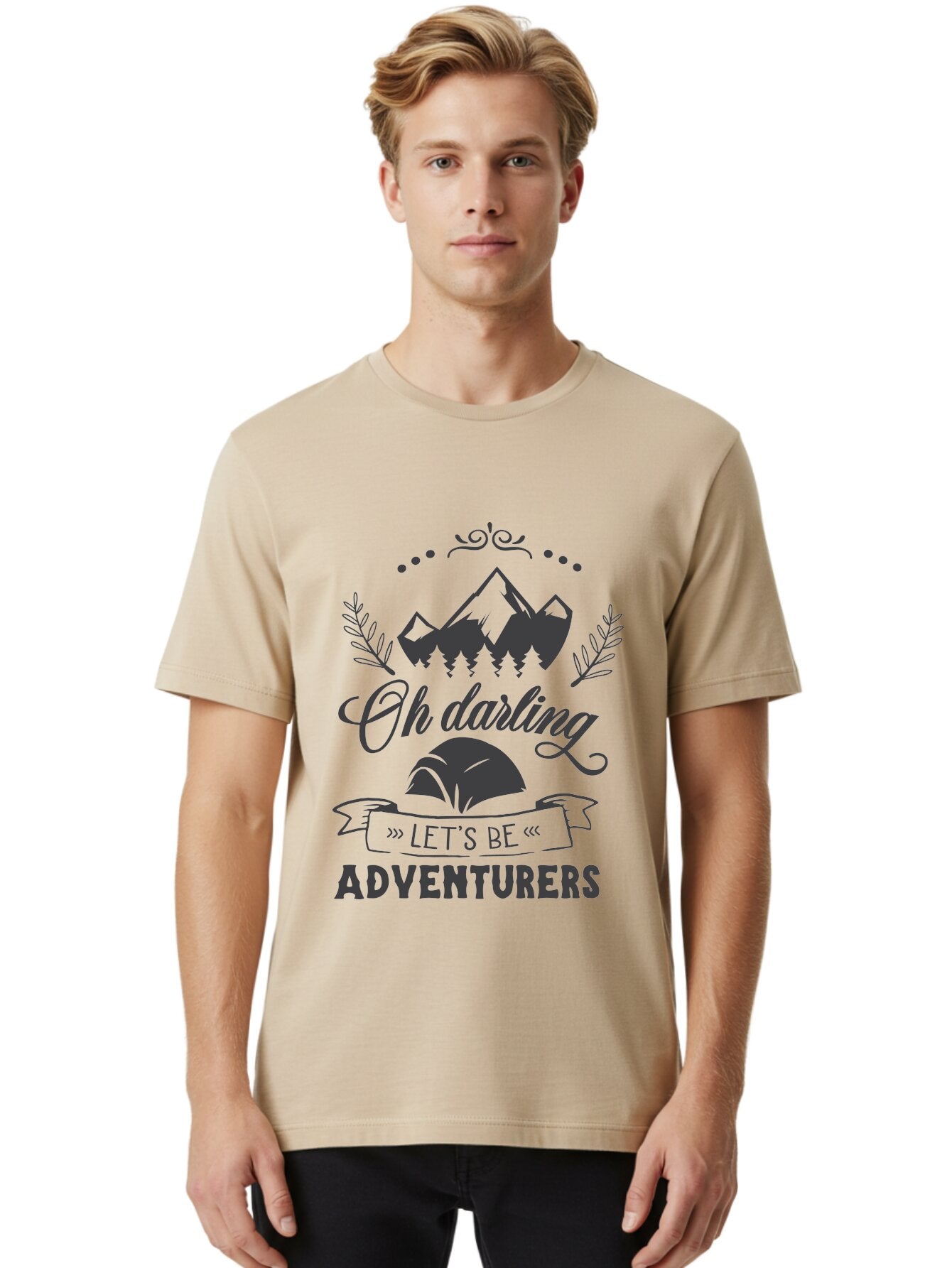 Oh-Darling-Let-S-Be-Adventurers Men'S Graphic Tee, 100% Cotton, Comfortable Casual Summer Wear, Machine Washable, Outdoor Adventure, Travel Inspiration, Wanderlust, Mountain Landscape, Forest Scenery, Inspirational Quotes, Aad066 26