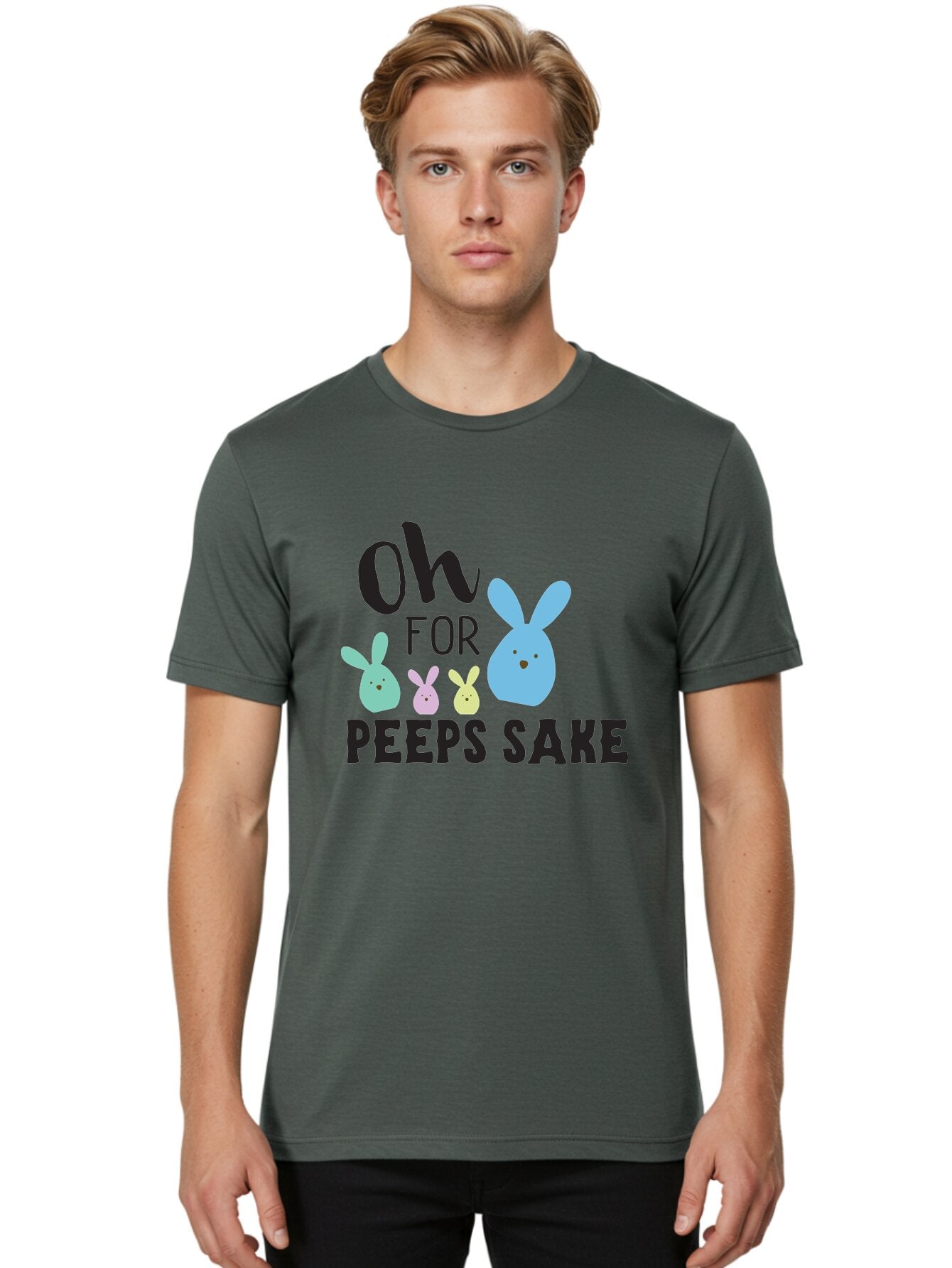 Oh-For-Peeps-Sake Men'S Graphic Tee, 100% Cotton, Comfortable Casual Summer Wear, Machine Washable, Easter Bunnies, Pastel Colors, Cute Cartoon Characters, Funny Easter Quote, Peeps Candy, Bunny Love, Easter Fun, Spring Vibes Aad067 17