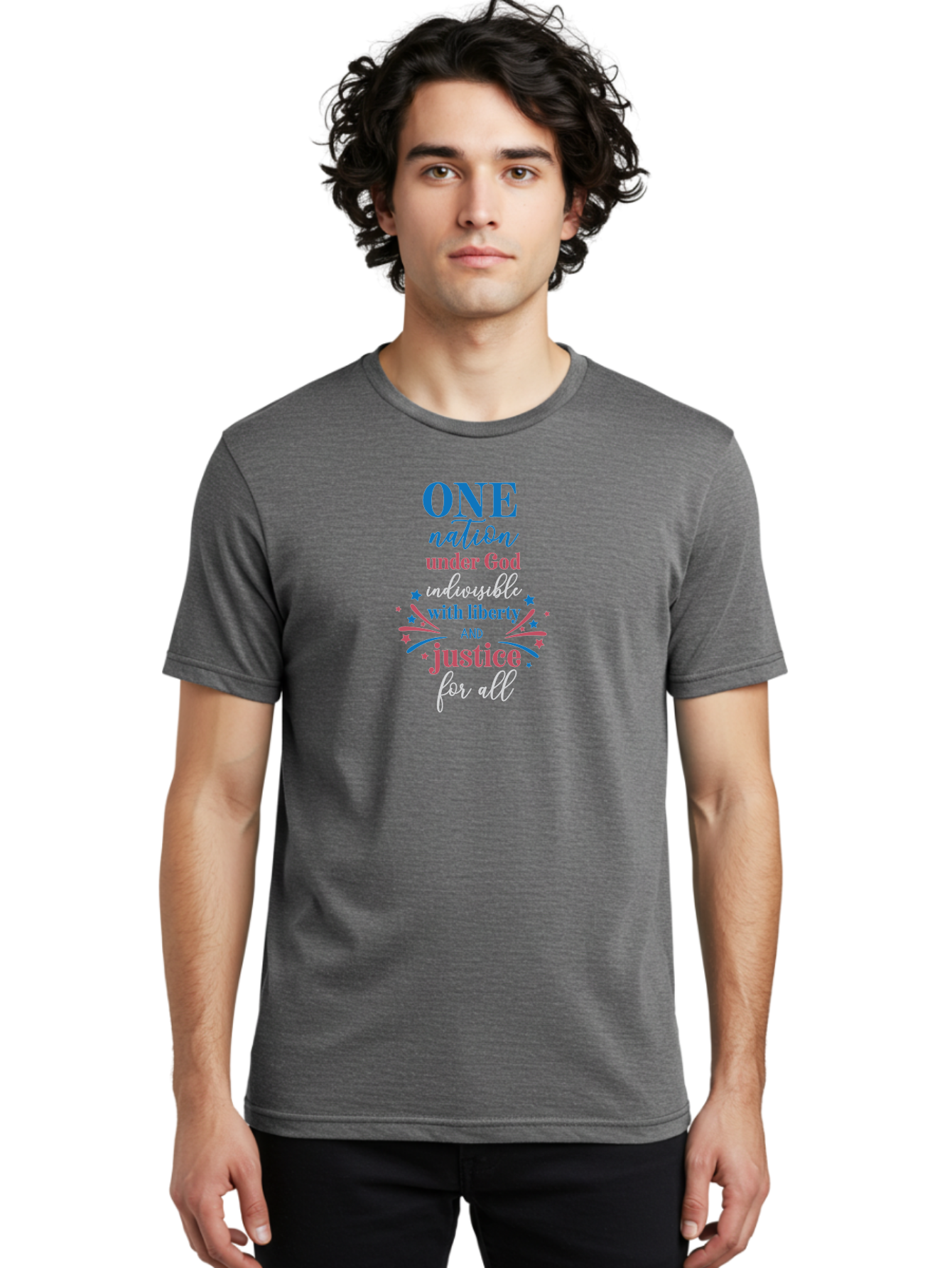 One-Nation-Under-God-Indivisible-With-Liberty-And-Justice-For-All Men'S Graphic Tee, 100% Cotton, Comfortable Casual Summer Wear, Machine Washable, Patriotic Quote, Pledge Of Allegiance, National Pride, American Values, Unity, Freedom, Aad072 8