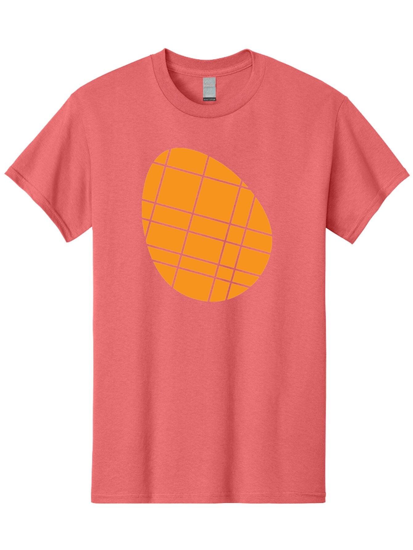 Orange-Grid-Circle Men'S Graphic Tee, 100% Cotton, Comfortable Casual Summer Wear, Machine Washable, Orange Circle, Grid Pattern, Neon Green Grid, Abstract Design, Modern Art, Geometric Shape Aad073 6