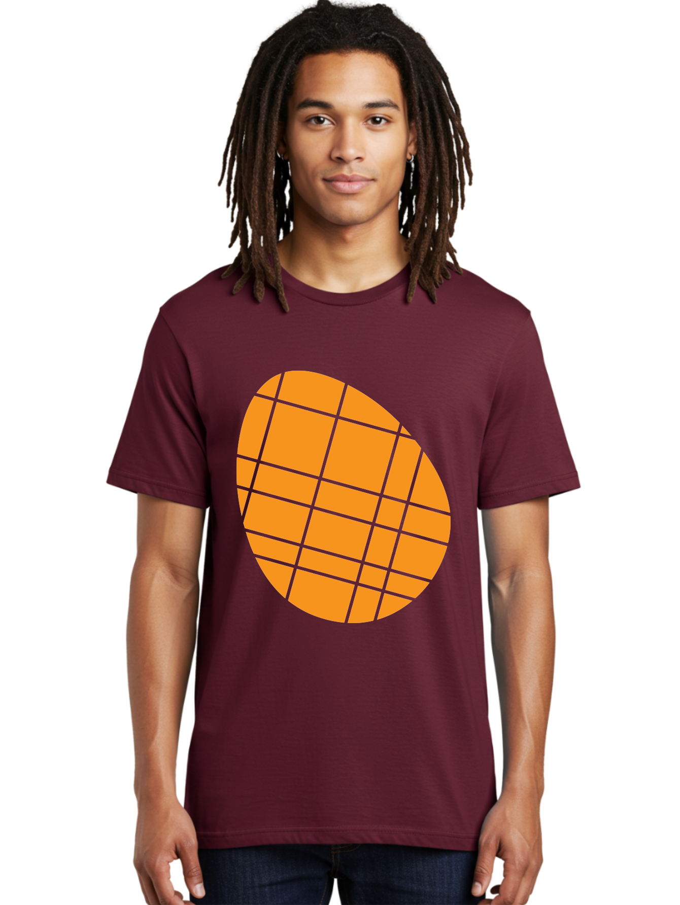 Orange-Grid-Circle Men'S Graphic Tee, 100% Cotton, Comfortable Casual Summer Wear, Machine Washable, Orange Circle, Grid Pattern, Neon Green Grid, Abstract Design, Modern Art, Geometric Shape Aad073 26