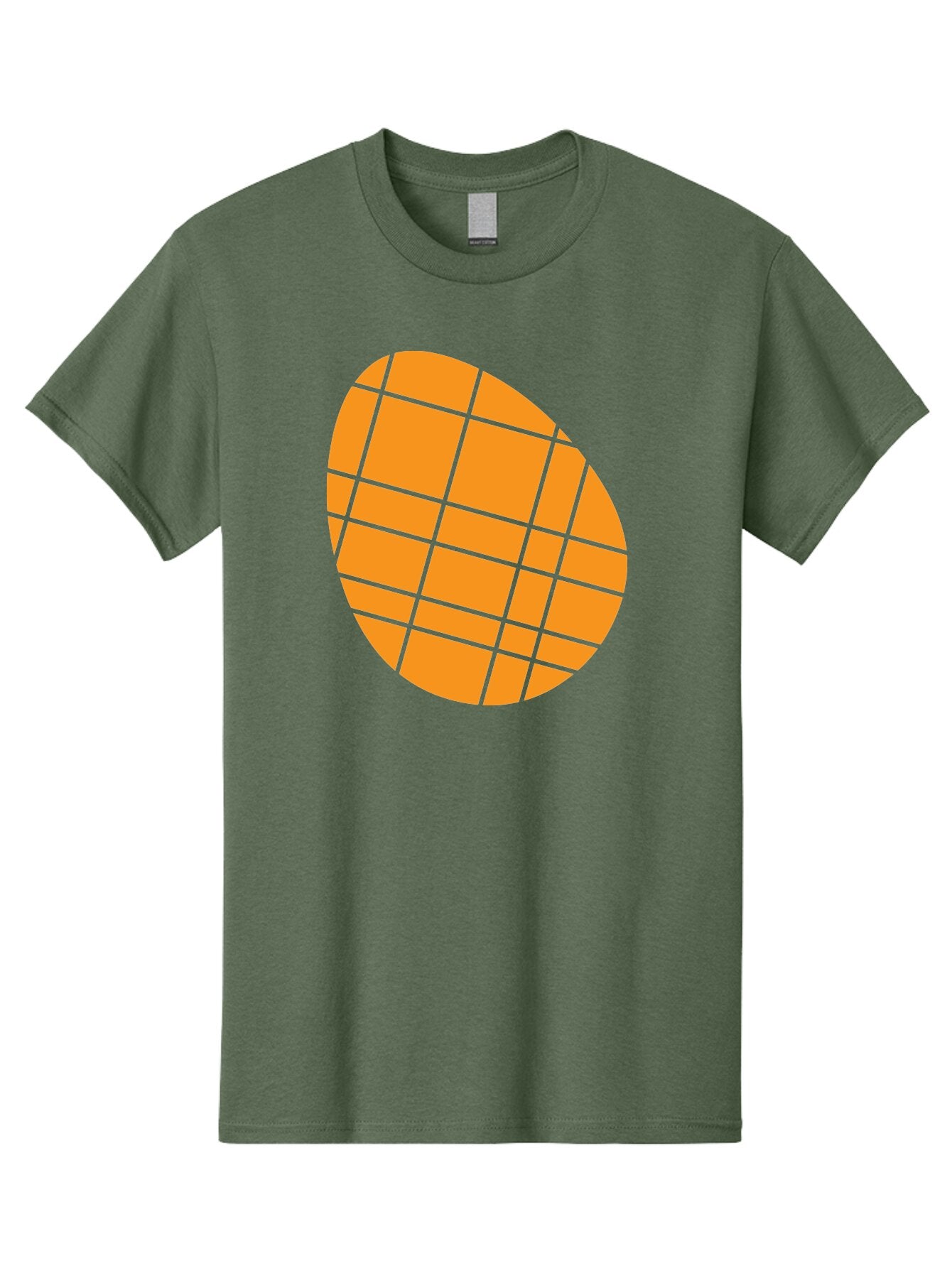 Orange-Grid-Circle Men'S Graphic Tee, 100% Cotton, Comfortable Casual Summer Wear, Machine Washable, Orange Circle, Grid Pattern, Neon Green Grid, Abstract Design, Modern Art, Geometric Shape Aad073 3