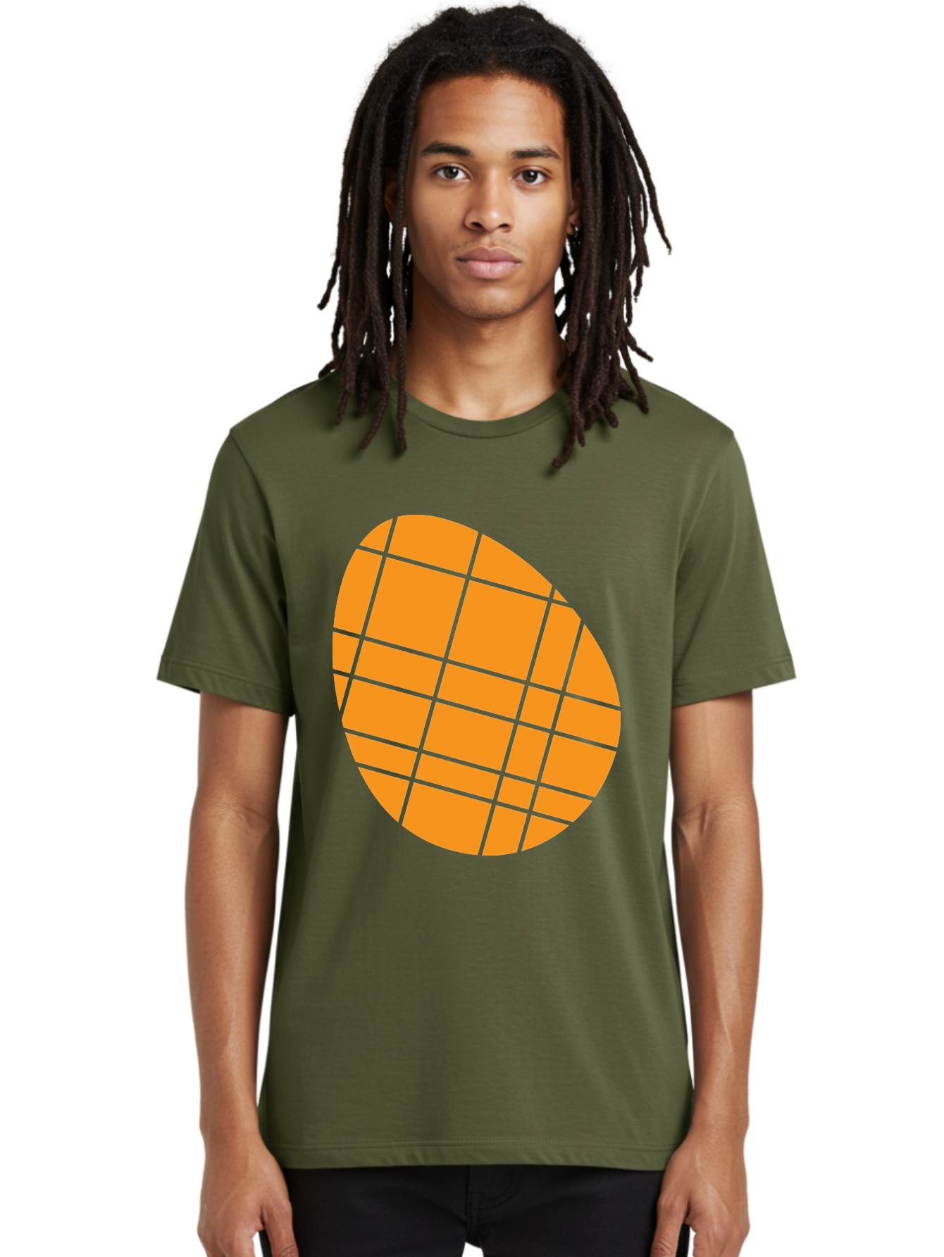 Orange-Grid-Circle Men'S Graphic Tee, 100% Cotton, Comfortable Casual Summer Wear, Machine Washable, Orange Circle, Grid Pattern, Neon Green Grid, Abstract Design, Modern Art, Geometric Shape Aad073 18