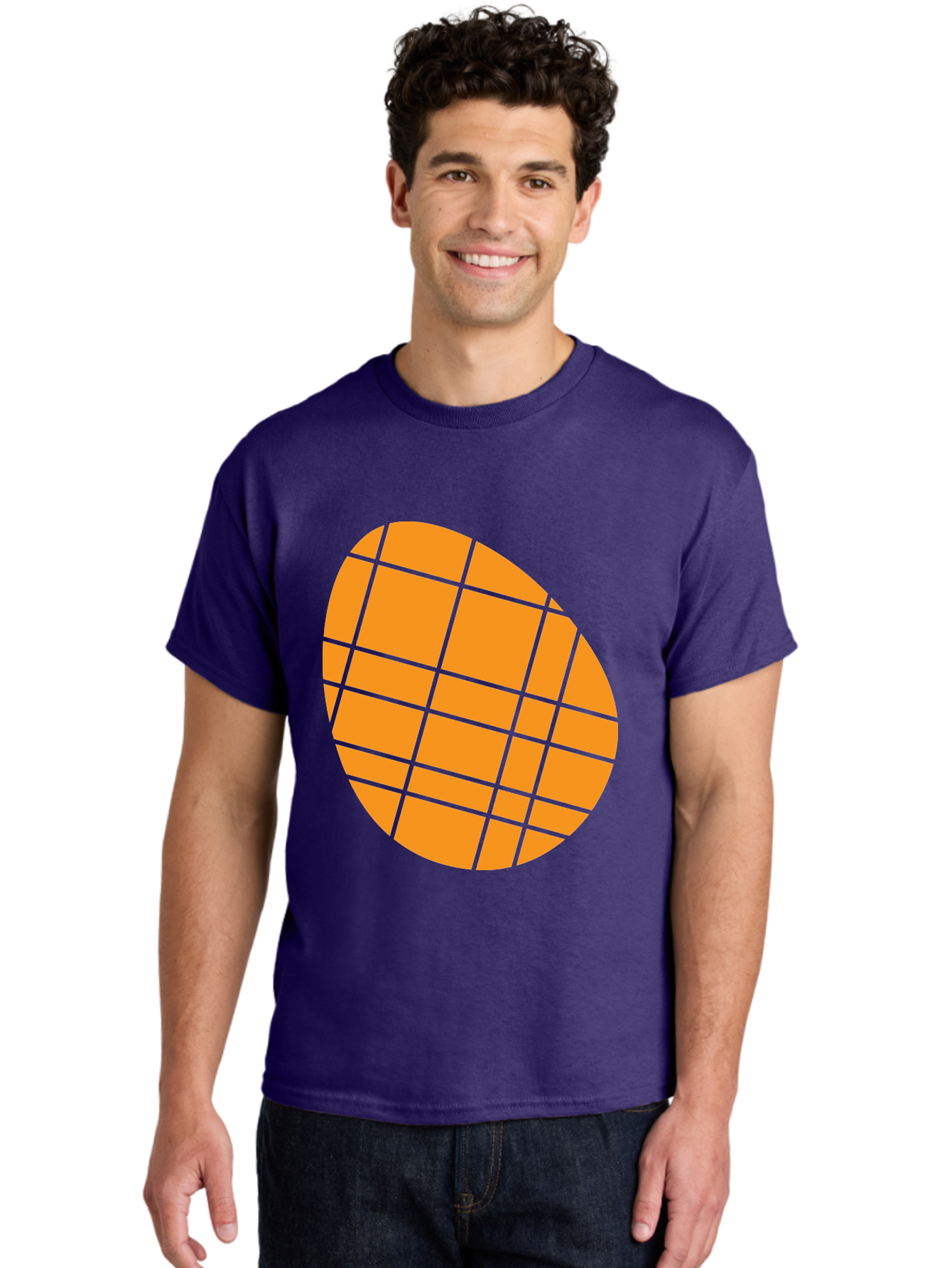 Orange-Grid-Circle Men'S Graphic Tee, 100% Cotton, Comfortable Casual Summer Wear, Machine Washable, Orange Circle, Grid Pattern, Neon Green Grid, Abstract Design, Modern Art, Geometric Shape Aad073 8