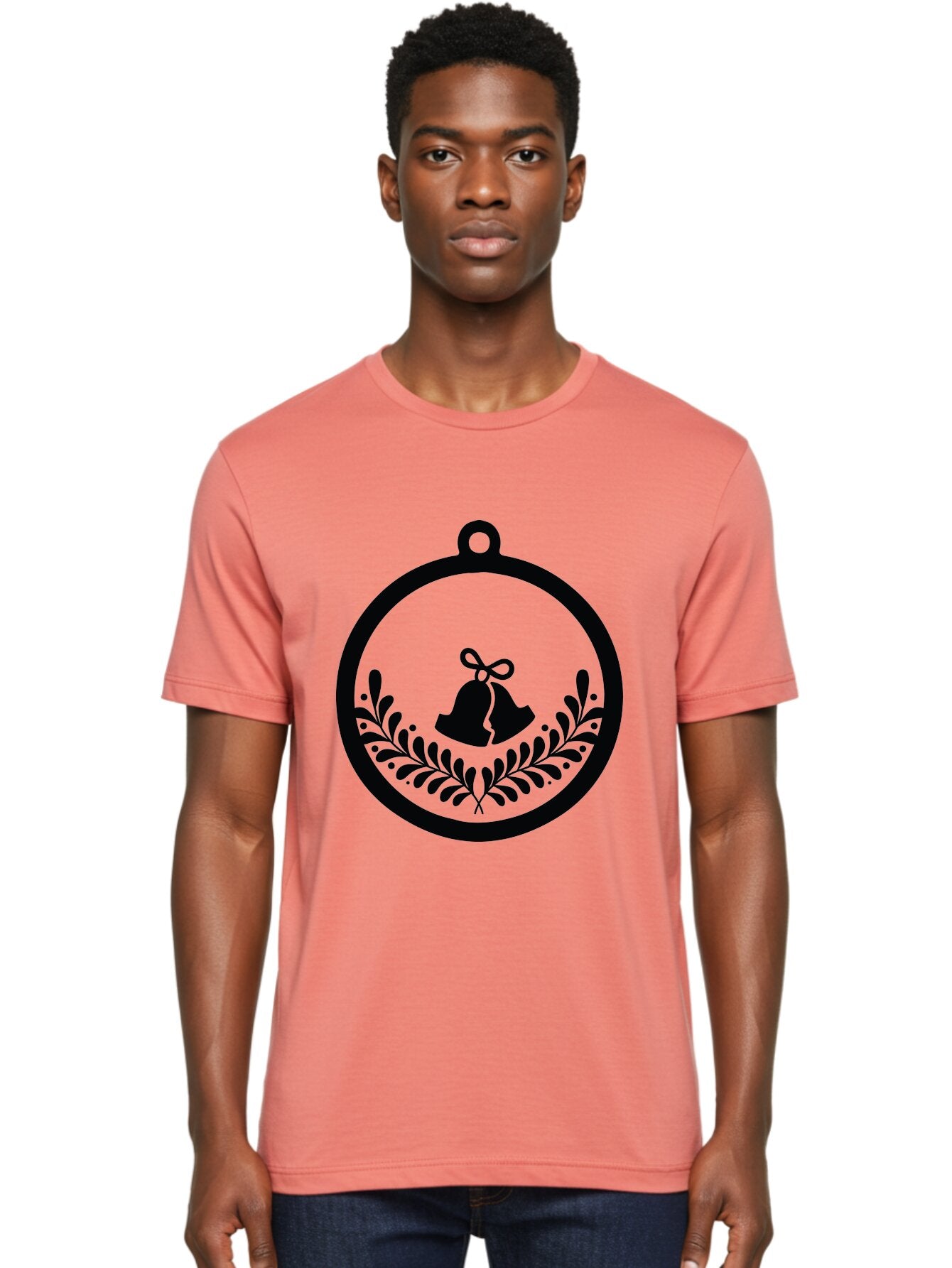 Ornament-With-Bells Men'S Graphic Tee, 100% Cotton, Comfortable Casual Summer Wear, Machine Washable, Christmas Ornament, Festive Decoration, Holiday Symbol, Decorative Bell, Floral Design, Winter Theme, Seasonal Decor Aad074 30