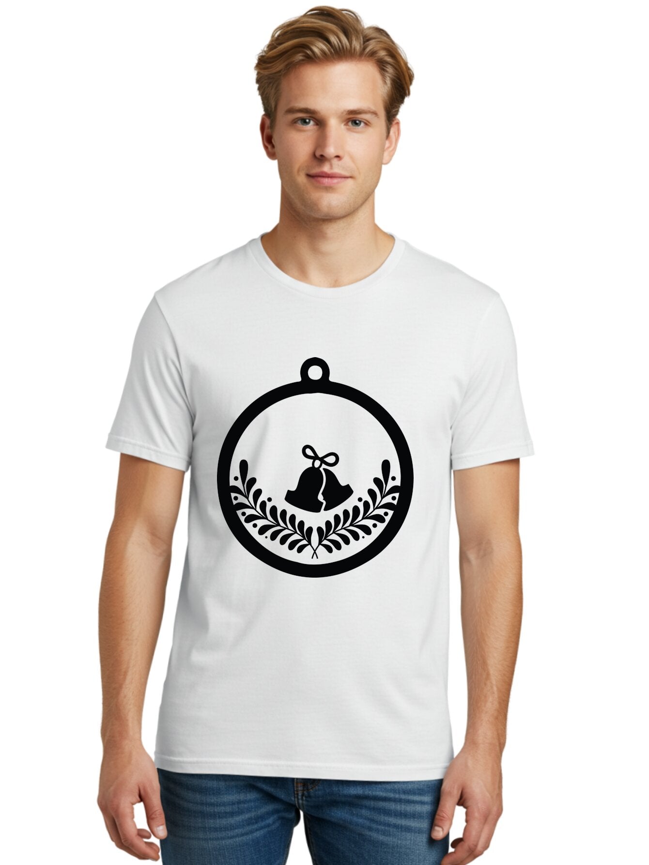Ornament-With-Bells Men'S Graphic Tee, 100% Cotton, Comfortable Casual Summer Wear, Machine Washable, Christmas Ornament, Festive Decoration, Holiday Symbol, Decorative Bell, Floral Design, Winter Theme, Seasonal Decor Aad074 28