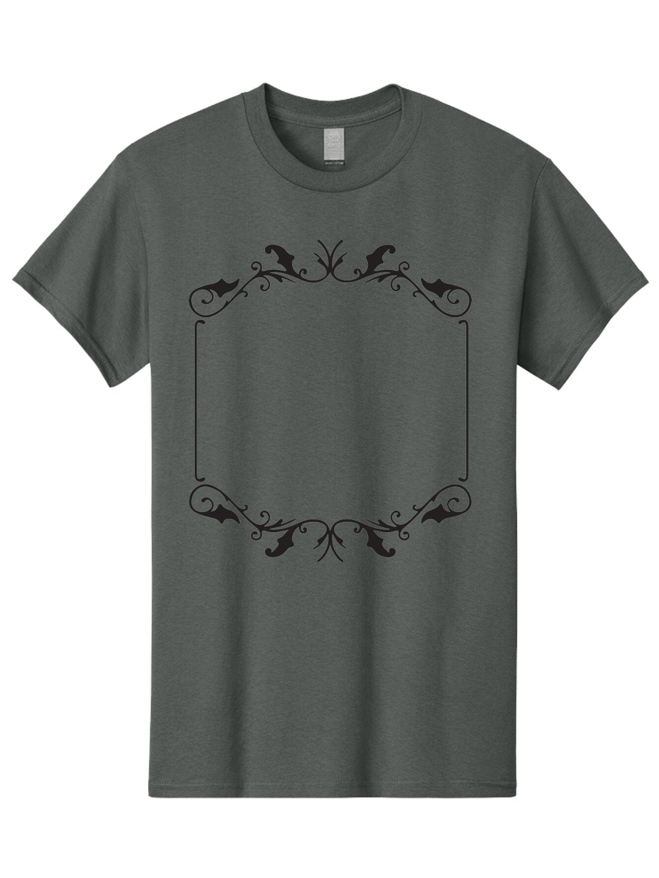 Ornate-Frame Men'S Graphic Tee, 100% Cotton, Comfortable Casual Summer Wear, Machine Washable, Floral Frame, Black Frame, Decorative Border, Elegant Design, Symmetrical, Ornate Details, Vintage Style, Classic Pattern Aad078 5