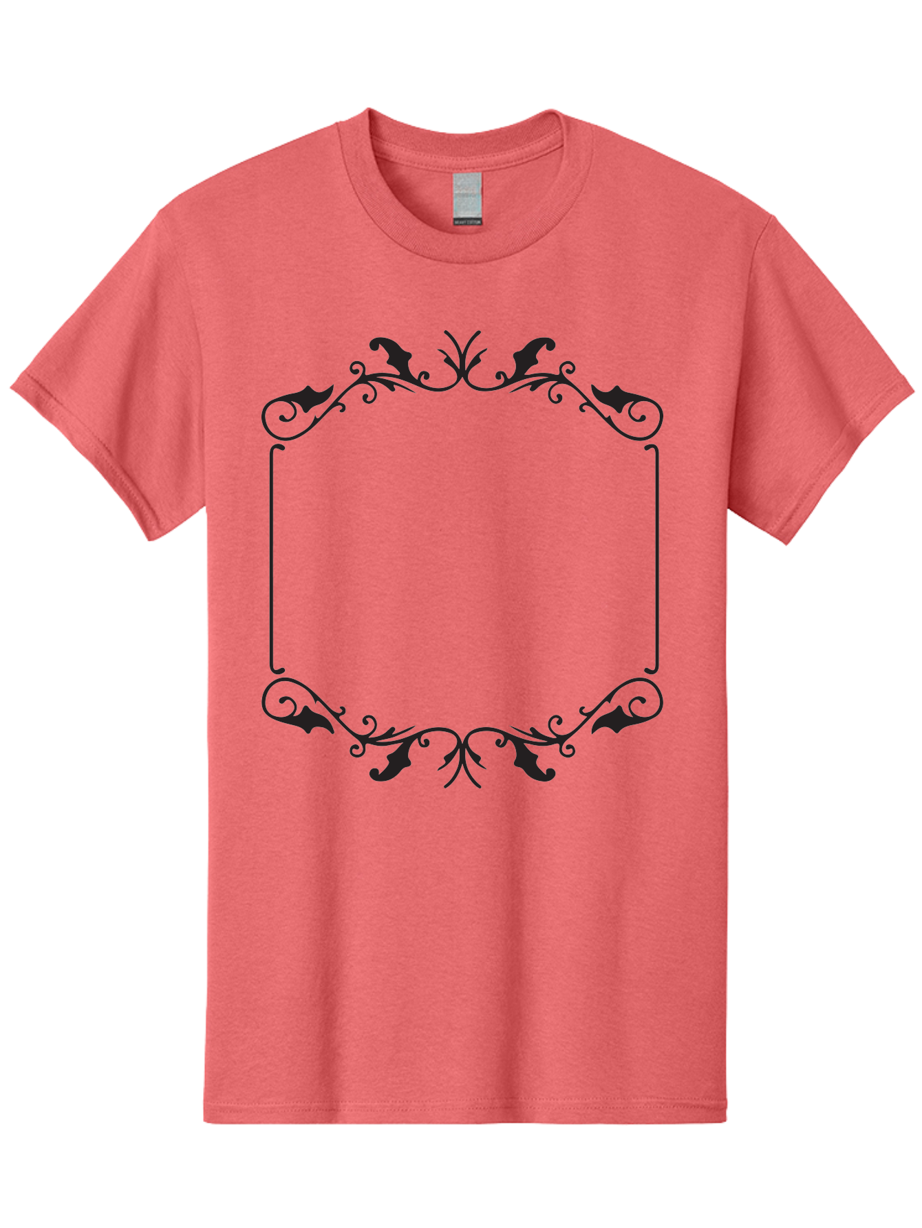 Ornate-Frame Men'S Graphic Tee, 100% Cotton, Comfortable Casual Summer Wear, Machine Washable, Floral Frame, Black Frame, Decorative Border, Elegant Design, Symmetrical, Ornate Details, Vintage Style, Classic Pattern Aad078 5