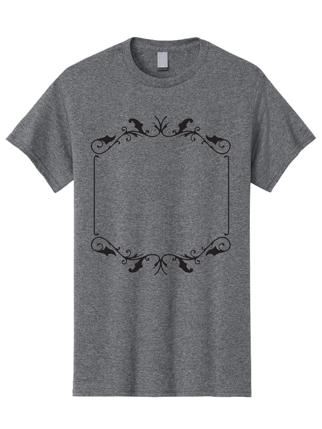 Ornate-Frame Men'S Graphic Tee, 100% Cotton, Comfortable Casual Summer Wear, Machine Washable, Floral Frame, Black Frame, Decorative Border, Elegant Design, Symmetrical, Ornate Details, Vintage Style, Classic Pattern Aad078 11