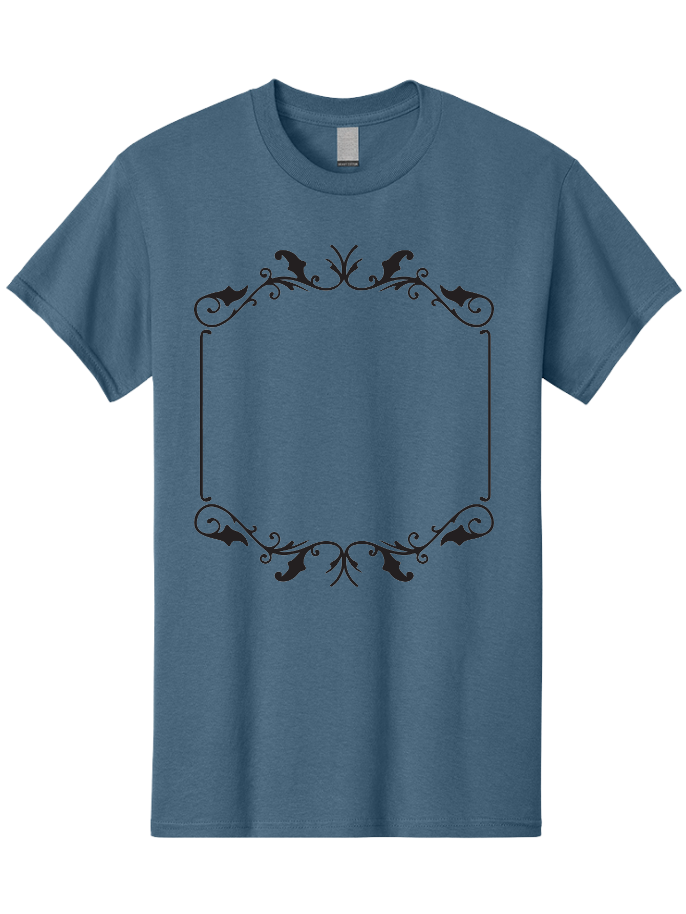 Ornate-Frame Men'S Graphic Tee, 100% Cotton, Comfortable Casual Summer Wear, Machine Washable, Floral Frame, Black Frame, Decorative Border, Elegant Design, Symmetrical, Ornate Details, Vintage Style, Classic Pattern Aad078 17