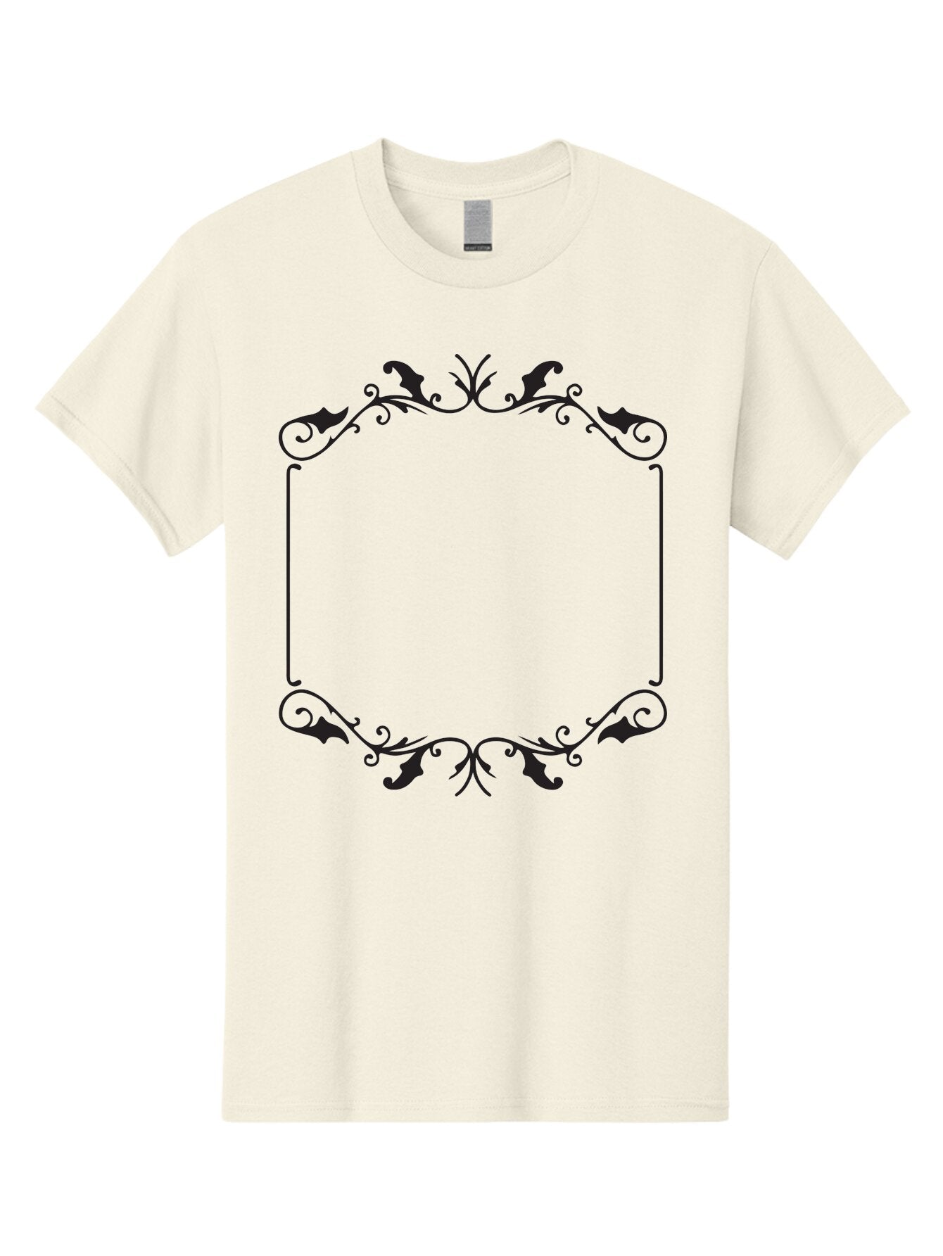 Ornate-Frame Men'S Graphic Tee, 100% Cotton, Comfortable Casual Summer Wear, Machine Washable, Floral Frame, Black Frame, Decorative Border, Elegant Design, Symmetrical, Ornate Details, Vintage Style, Classic Pattern Aad078 6