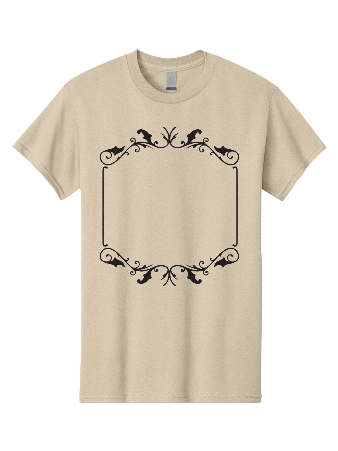Ornate-Frame Men'S Graphic Tee, 100% Cotton, Comfortable Casual Summer Wear, Machine Washable, Floral Frame, Black Frame, Decorative Border, Elegant Design, Symmetrical, Ornate Details, Vintage Style, Classic Pattern Aad078 10