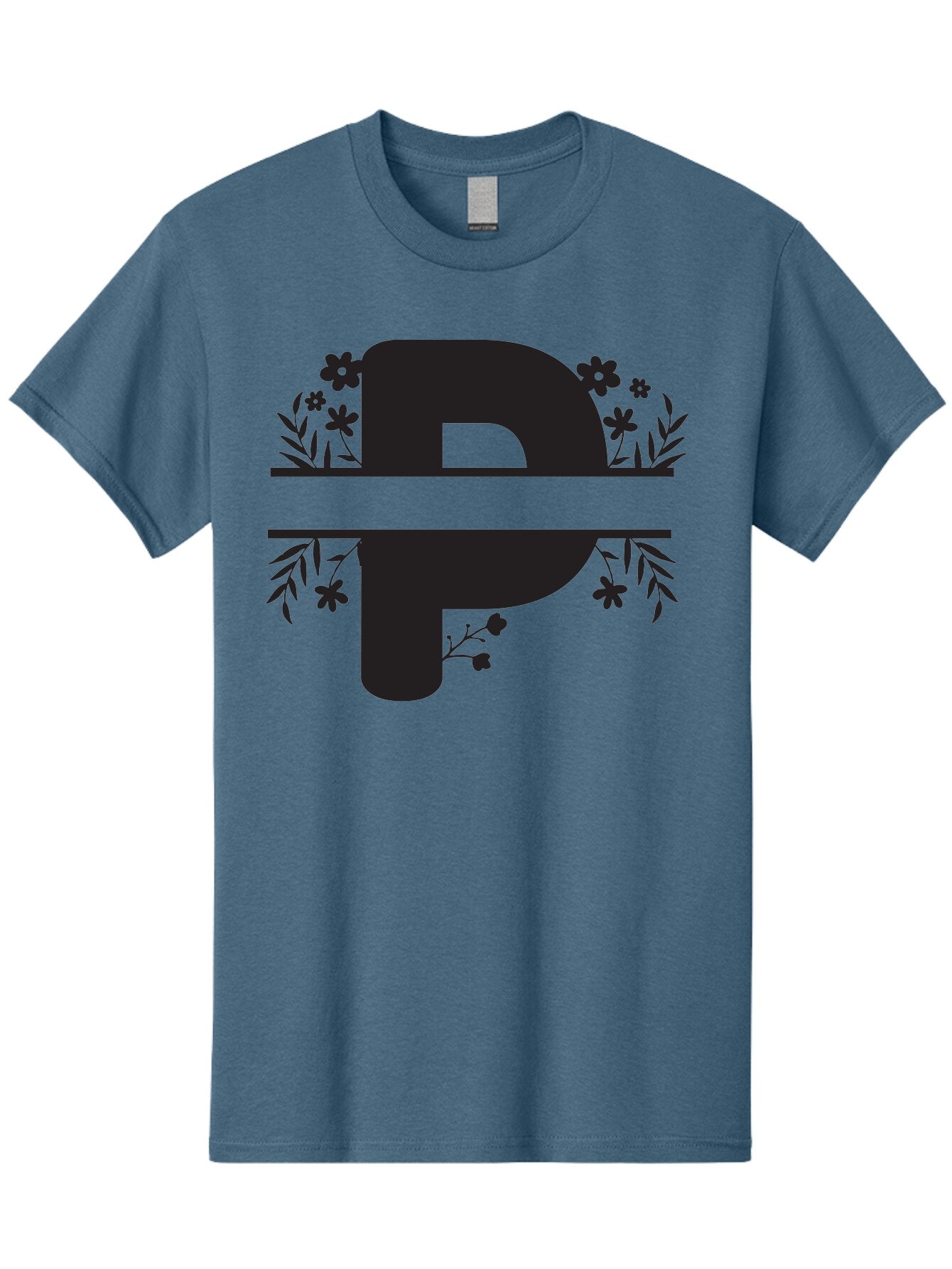 P-1 Men'S Graphic Tee, 100% Cotton, Comfortable Casual Summer Wear, Machine Washable, Large Black Letter P, Floral Designs, Flowers And Leaves, Black Silhouettes, Bold Typography, Decorative Elements, Symbolic Representation Aad081 11