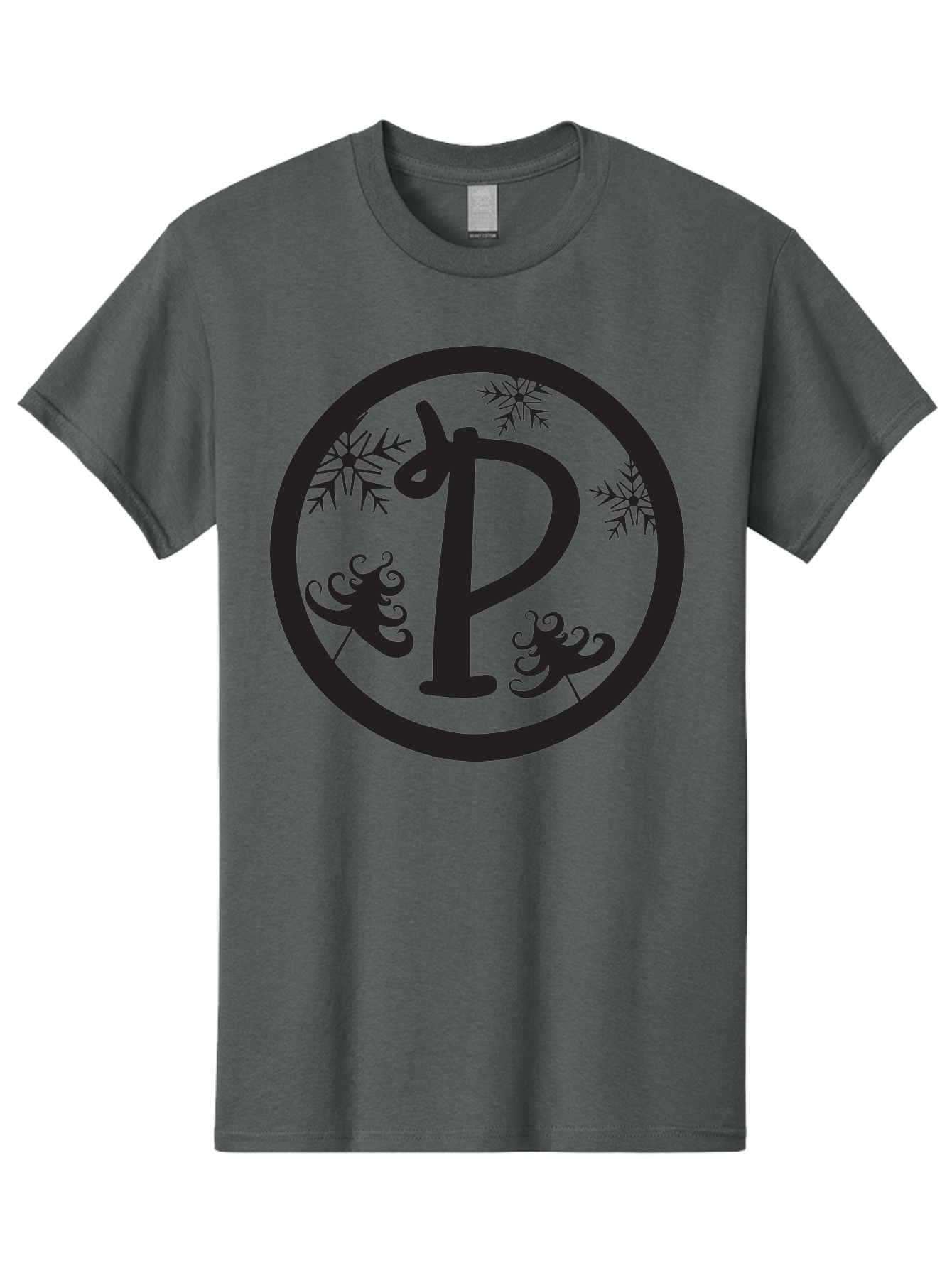 P Men'S Graphic Tee, 100% Cotton, Comfortable Casual Summer Wear, Machine Washable, Winter Wonderland, Festive Decorations, Christmas Trees, Snowflakes, Holiday Season, Elegant Typography, Black Silhouette, Decorative Elements Aad082 25