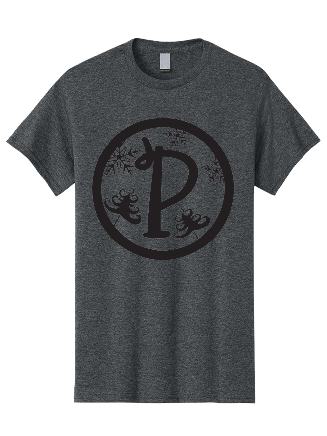 P Men'S Graphic Tee, 100% Cotton, Comfortable Casual Summer Wear, Machine Washable, Winter Wonderland, Festive Decorations, Christmas Trees, Snowflakes, Holiday Season, Elegant Typography, Black Silhouette, Decorative Elements Aad082 17