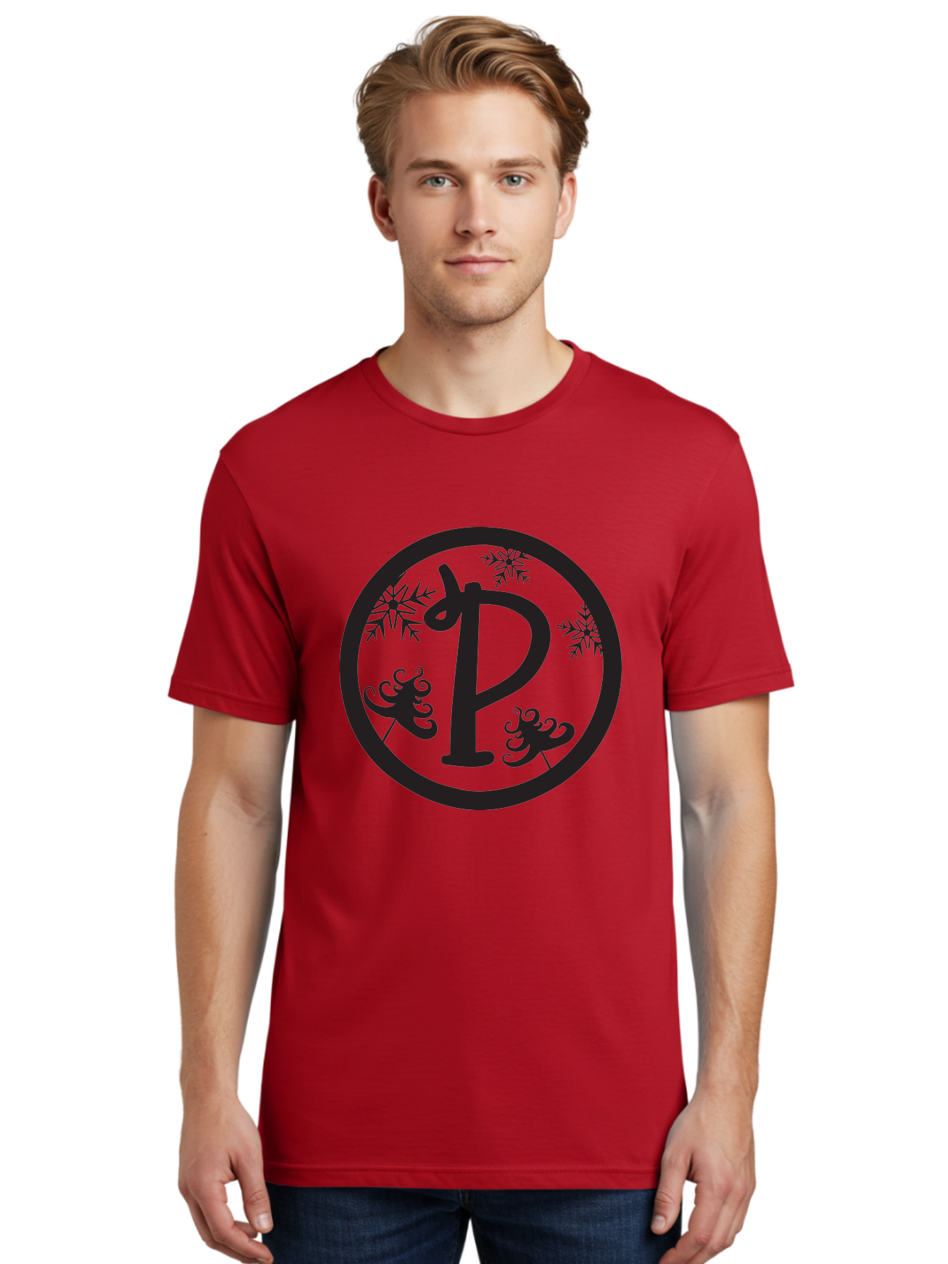 P Men'S Graphic Tee, 100% Cotton, Comfortable Casual Summer Wear, Machine Washable, Winter Wonderland, Festive Decorations, Christmas Trees, Snowflakes, Holiday Season, Elegant Typography, Black Silhouette, Decorative Elements Aad082 16