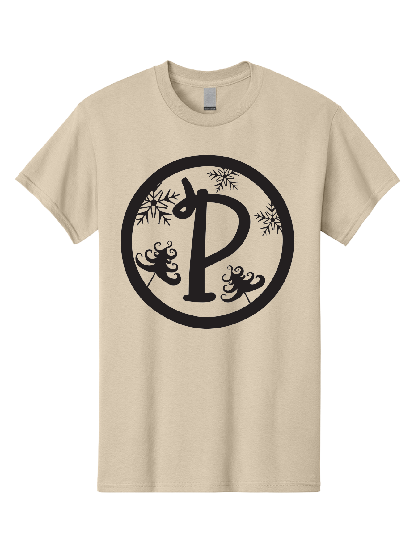 P Men'S Graphic Tee, 100% Cotton, Comfortable Casual Summer Wear, Machine Washable, Winter Wonderland, Festive Decorations, Christmas Trees, Snowflakes, Holiday Season, Elegant Typography, Black Silhouette, Decorative Elements Aad082 11