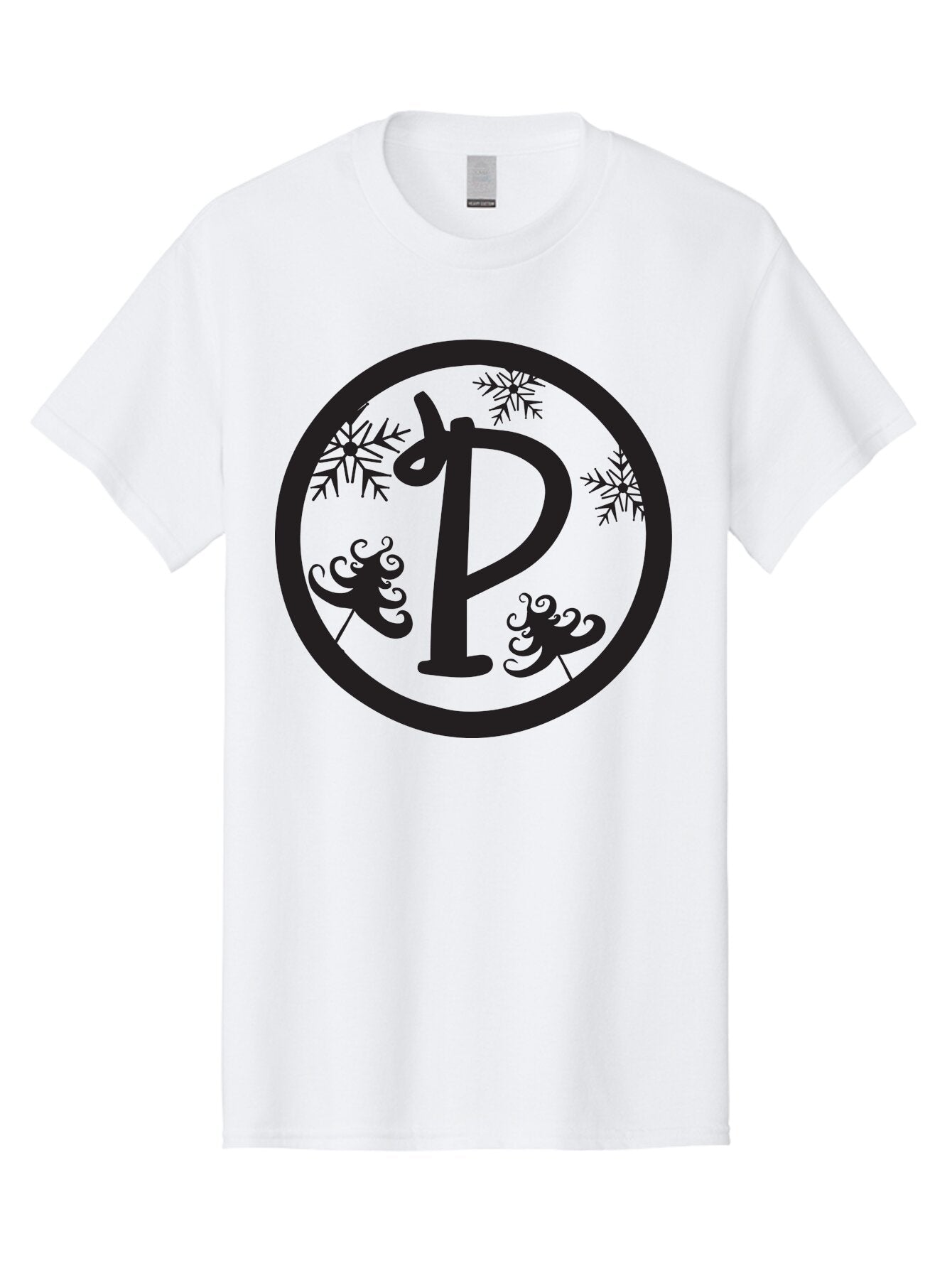 P Men'S Graphic Tee, 100% Cotton, Comfortable Casual Summer Wear, Machine Washable, Winter Wonderland, Festive Decorations, Christmas Trees, Snowflakes, Holiday Season, Elegant Typography, Black Silhouette, Decorative Elements Aad082 13