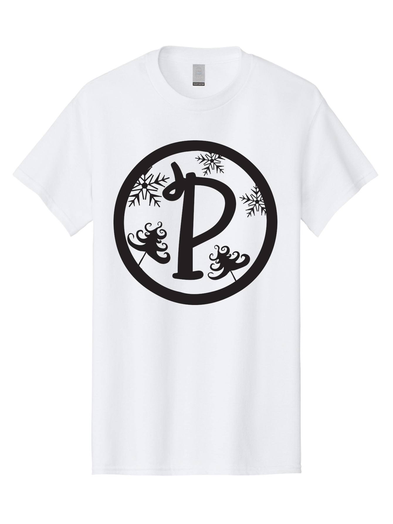 P Men'S Graphic Tee, 100% Cotton, Comfortable Casual Summer Wear, Machine Washable, Winter Wonderland, Festive Decorations, Christmas Trees, Snowflakes, Holiday Season, Elegant Typography, Black Silhouette, Decorative Elements Aad082 29