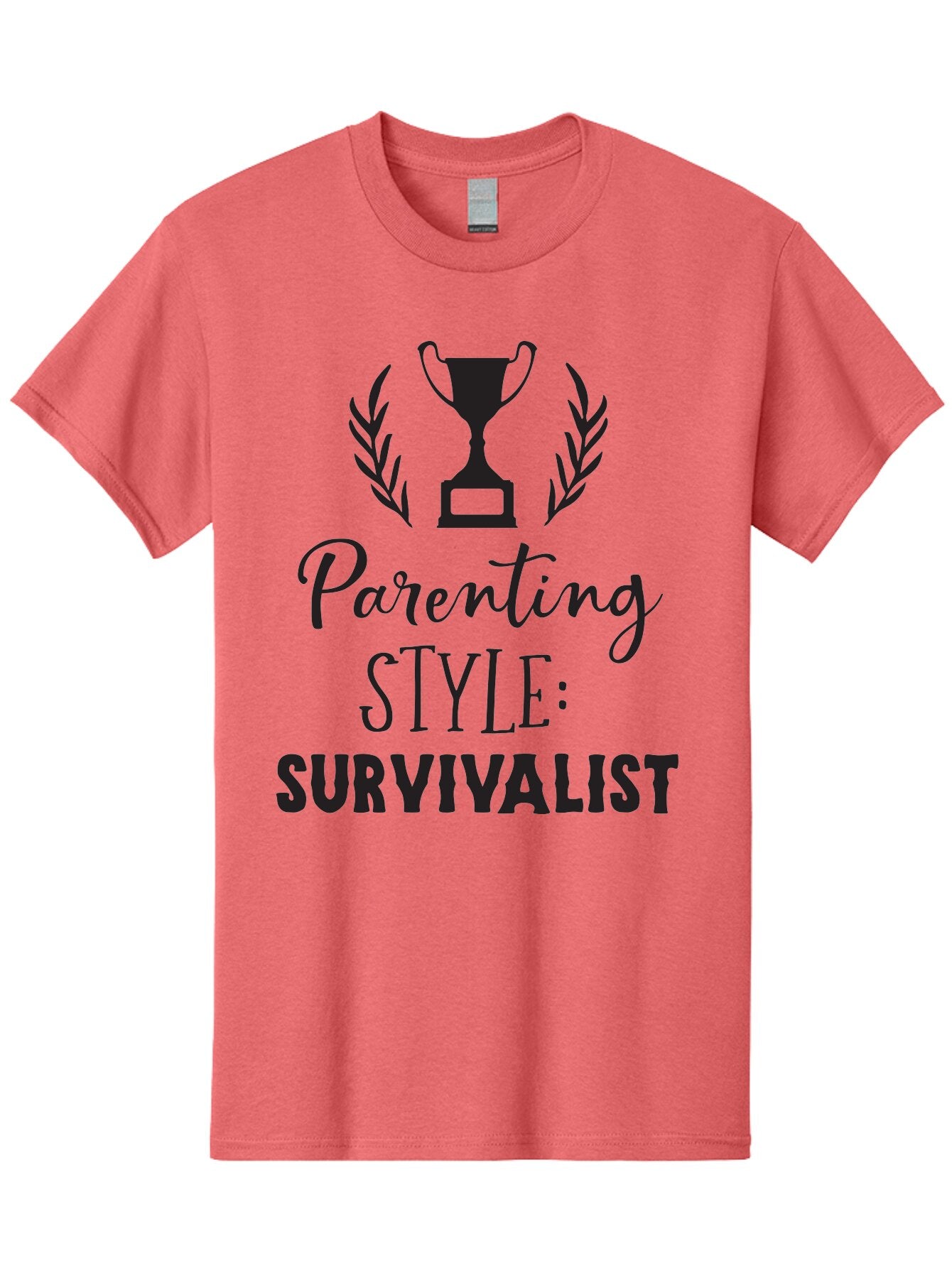 Parenting-Style-Survivalist Men'S Graphic Tee, 100% Cotton, Comfortable Casual Summer Wear, Machine Washable, Parenting Style, Survivalist Parents, Humorous Parenting, Parenting Humor, Trophy Award, Laurel Wreath, Parenting Challenges, Aad083 3