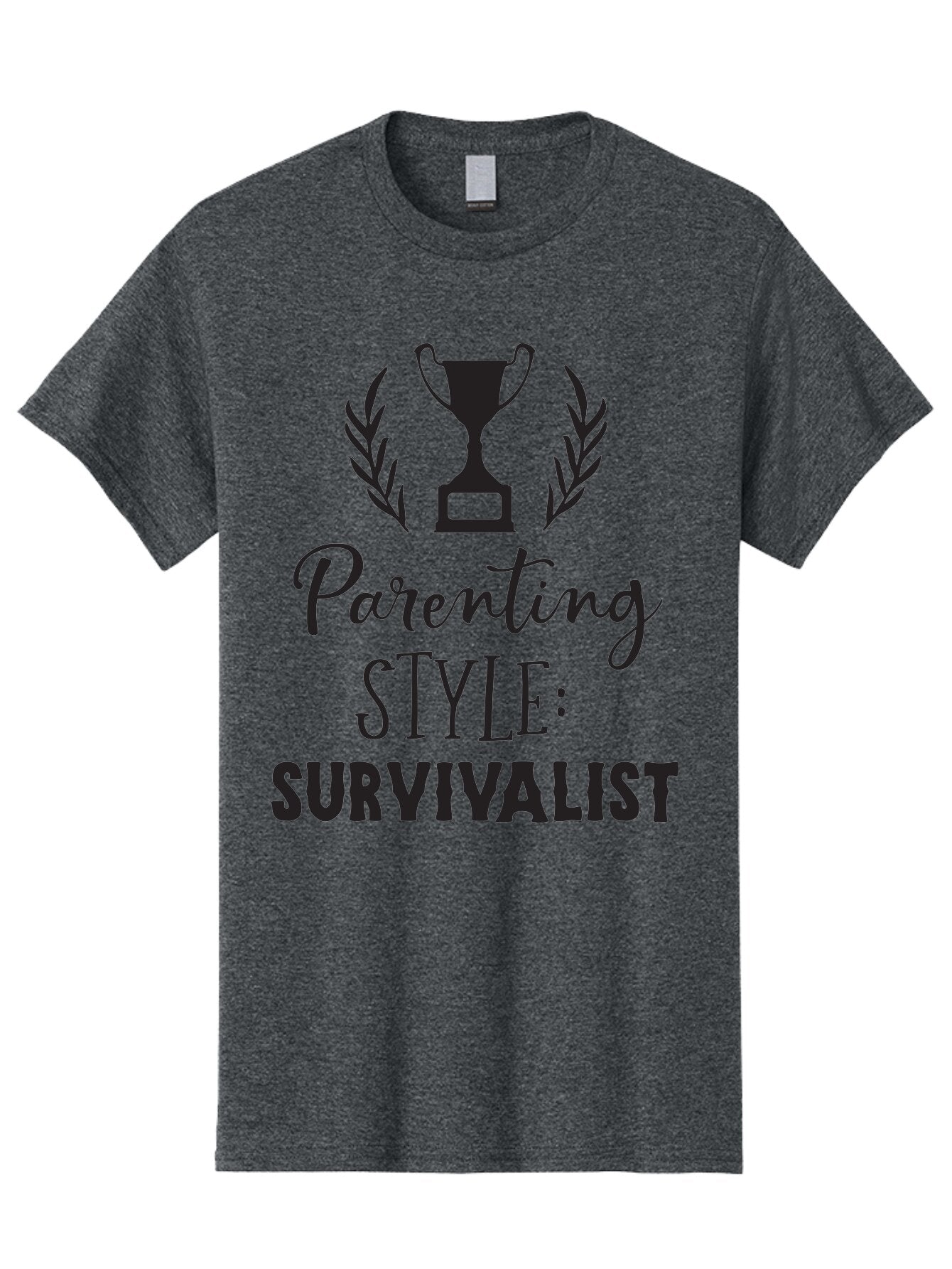 Parenting-Style-Survivalist Men'S Graphic Tee, 100% Cotton, Comfortable Casual Summer Wear, Machine Washable, Parenting Style, Survivalist Parents, Humorous Parenting, Parenting Humor, Trophy Award, Laurel Wreath, Parenting Challenges, Aad083 9