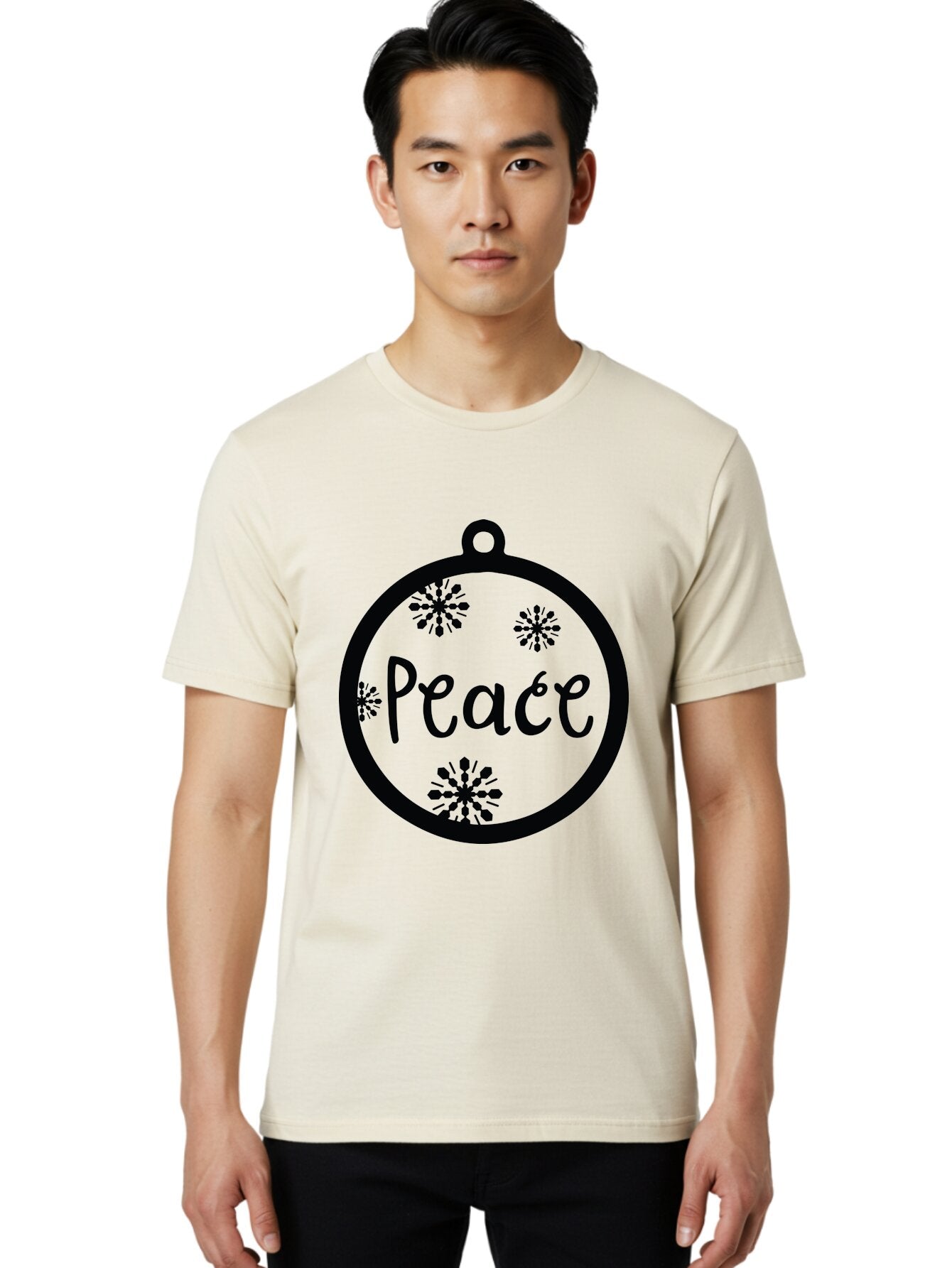 Peace-Ornament Men'S Graphic Tee, 100% Cotton, Comfortable Casual Summer Wear, Machine Washable, Peace, Christmas Ornaments, Snowflakes, Holiday Decor, Winter Wonderland, Festive Design, Christmas Decorations, Ornaments, Holiday Season Aad084 22